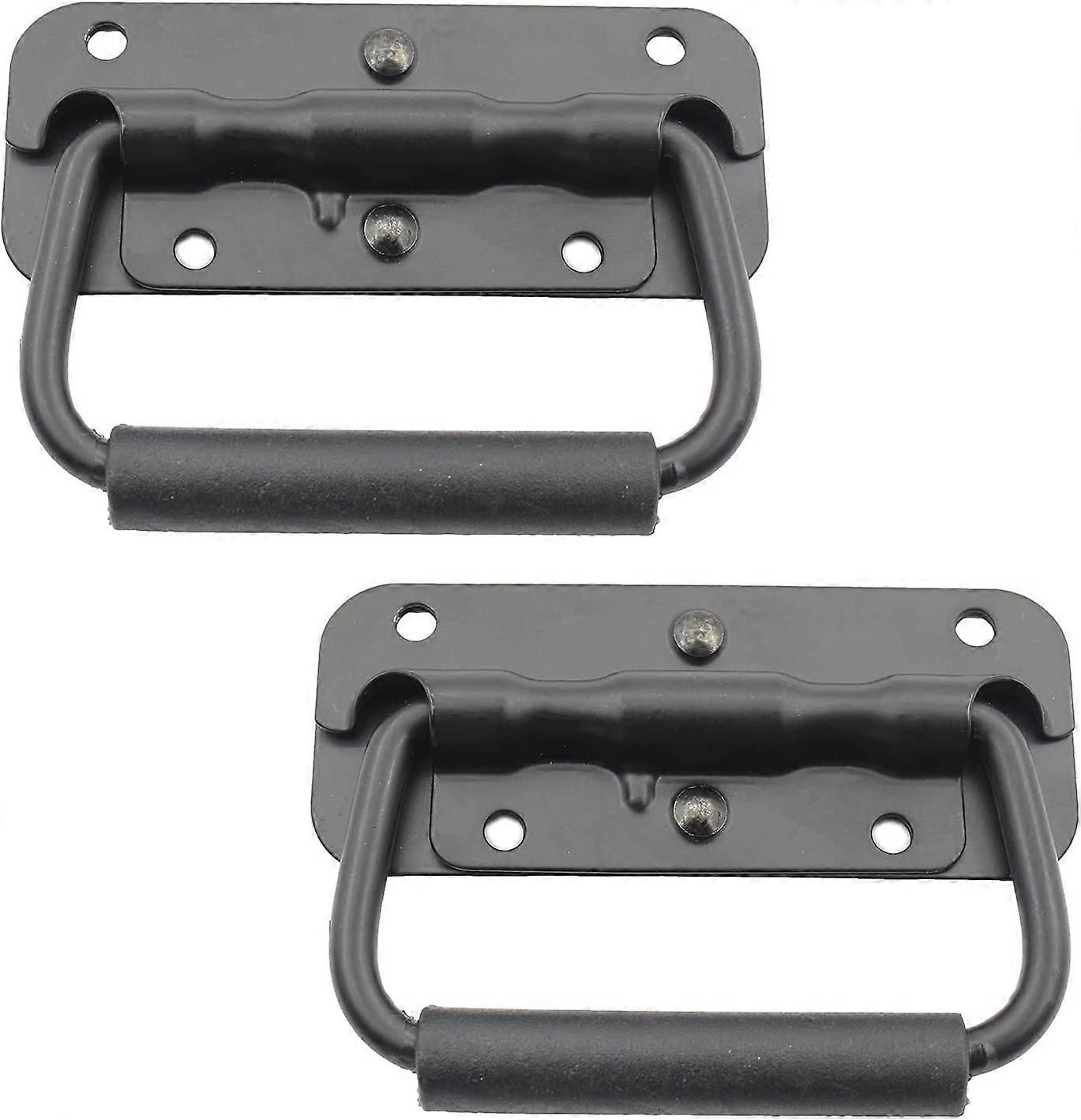 2 Pack Spring Loaded Pull Handles, Surface Mount Chest Handle with Rubber Grip, Handmade Chest Trunk Lifter Handle Pull, Heavy Duty Hardware for Chest