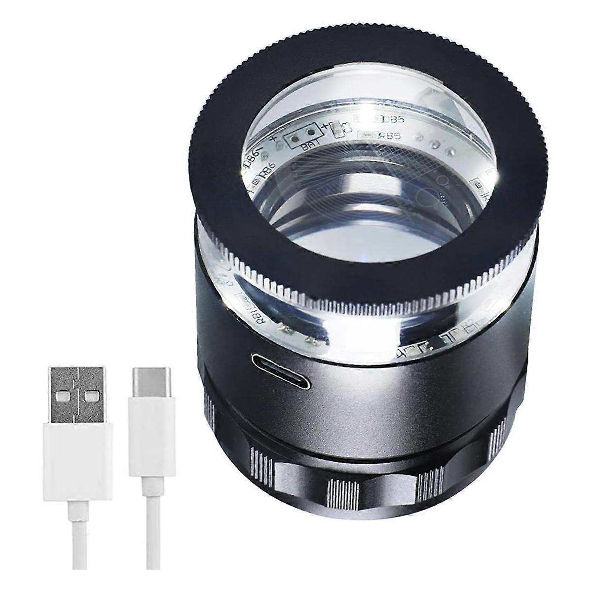 10X Rechargeable Magnifier with Optical Glass Lens with Removable Multi-Function Scale with LED Light for Coinsand Stamp