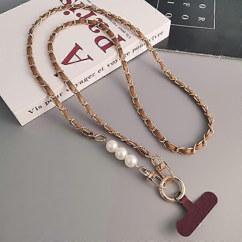 New Nordic Style Pearl Pick Chain Mobile Phone Hanging Rope - Stylish Long Back Rope with Durable Metal Chain and Unique Diagonal Design - Feminine, F