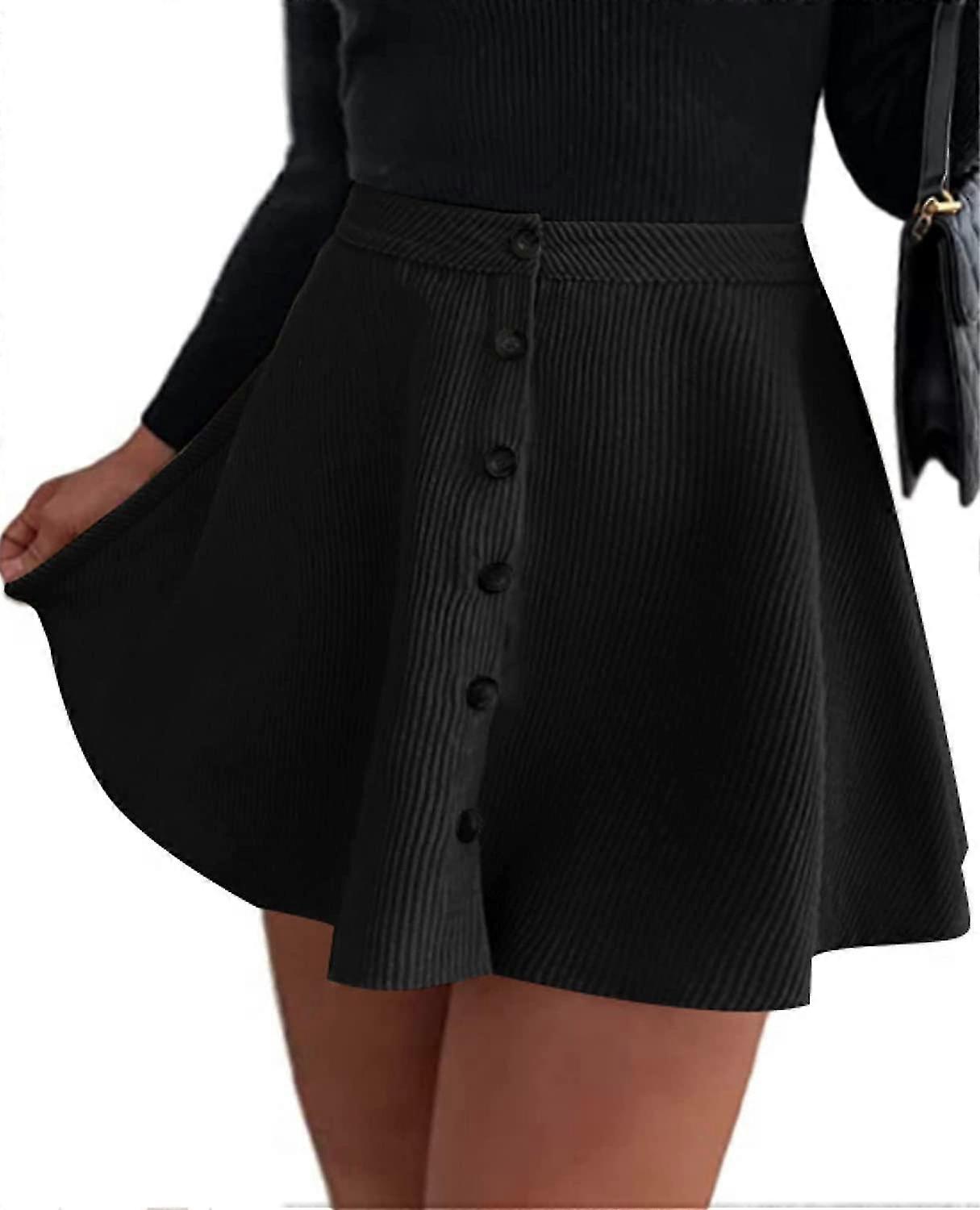 Women's Plus Size Skirts Basic A-line Corduroy Skirt Button Front Pleated Flare Mini Skater S-2xl