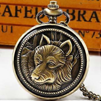 Alle Hunter Wolf Geschnitzte Quarz Taschenuhr Anhänger Halskette Mit Kette Männlich Bestes Geschenk relogio masculino