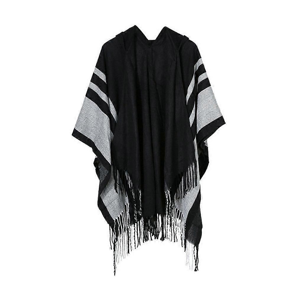 Warm Shawl Scarf Open Front Poncho Winter Cardigant with Tassel for Lady