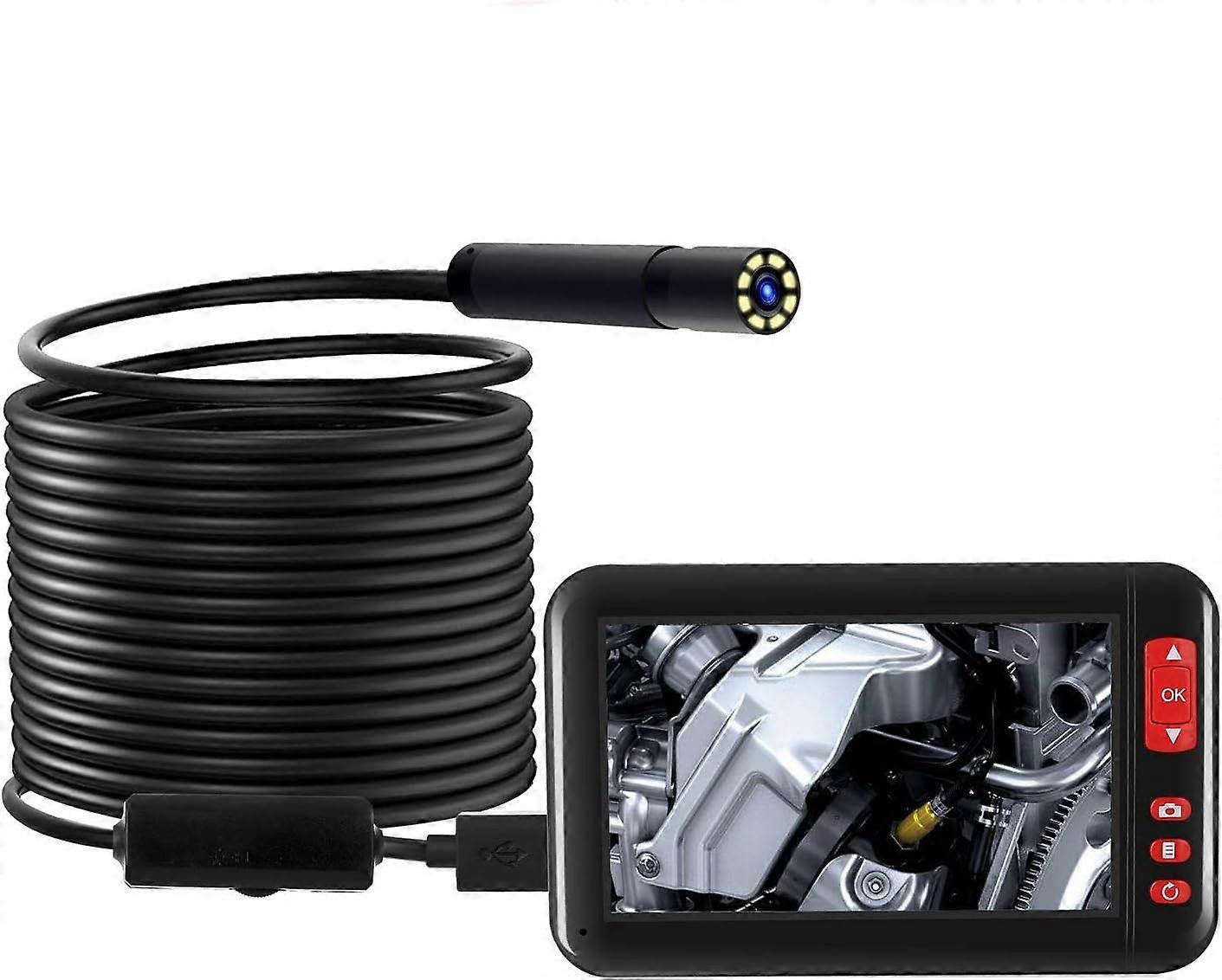 MASO 10M Industrial Borescope 4.3" Color LCD Display F200 1080P HD Waterproof Borescope Inspection Cameras with 8 LED Probe USB Rechargeable