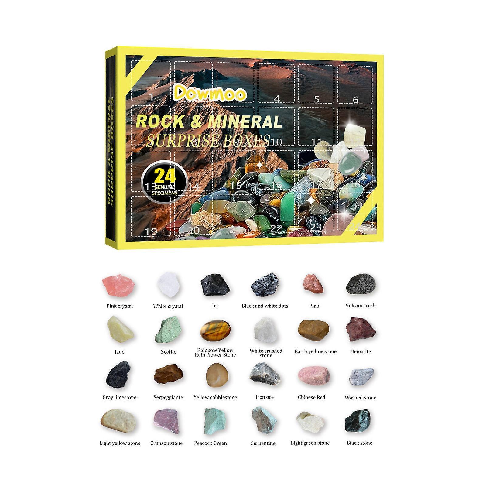 Rock Collection and Fossils  24 Piece Shell and Gemstones Set Includes Geodes and Fossils, Rocks and Minerals Science Kit