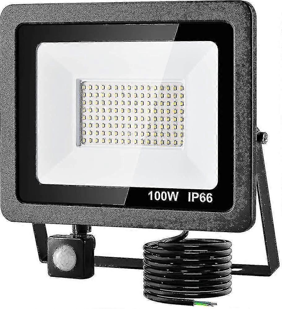 Led Floodlight 100w With Pir Sensor. 8000lm Super Bright Security Lights Outdoor. Ip66 Wat