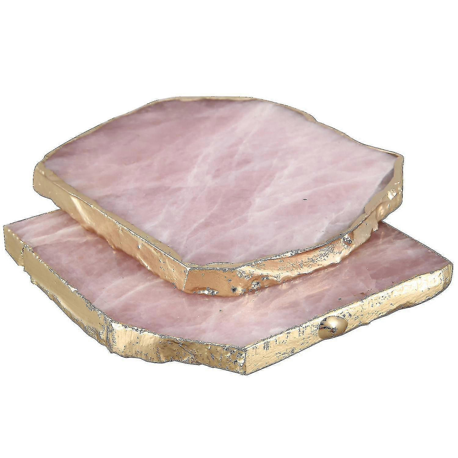 2pcs Agate Slice Pink Agate Coaster Teacup Tray Decorative