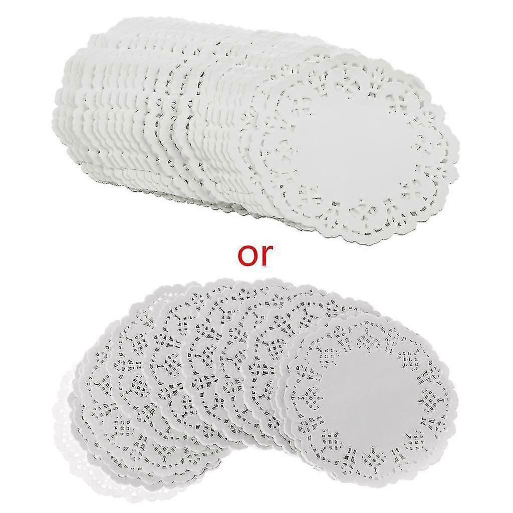 200 Pcs White Lace Round Paper Doilies Cake Packaging Pads Wedding Tableware - MXBC