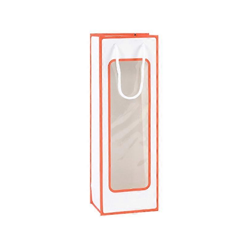 Kraft Paper Bag Decorative Oblong Shape Detachable Carry Cord Portable Pack Red Wine Contrast Color Translucent Visible Gift Bag for Champagne JIKAIX