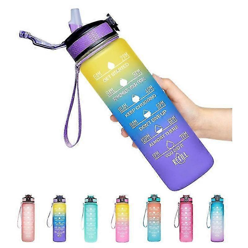 1l Portable Large Capacity Water Bottle Motivational Drink Flask With Time Markings Bpa Free Sports Gym
