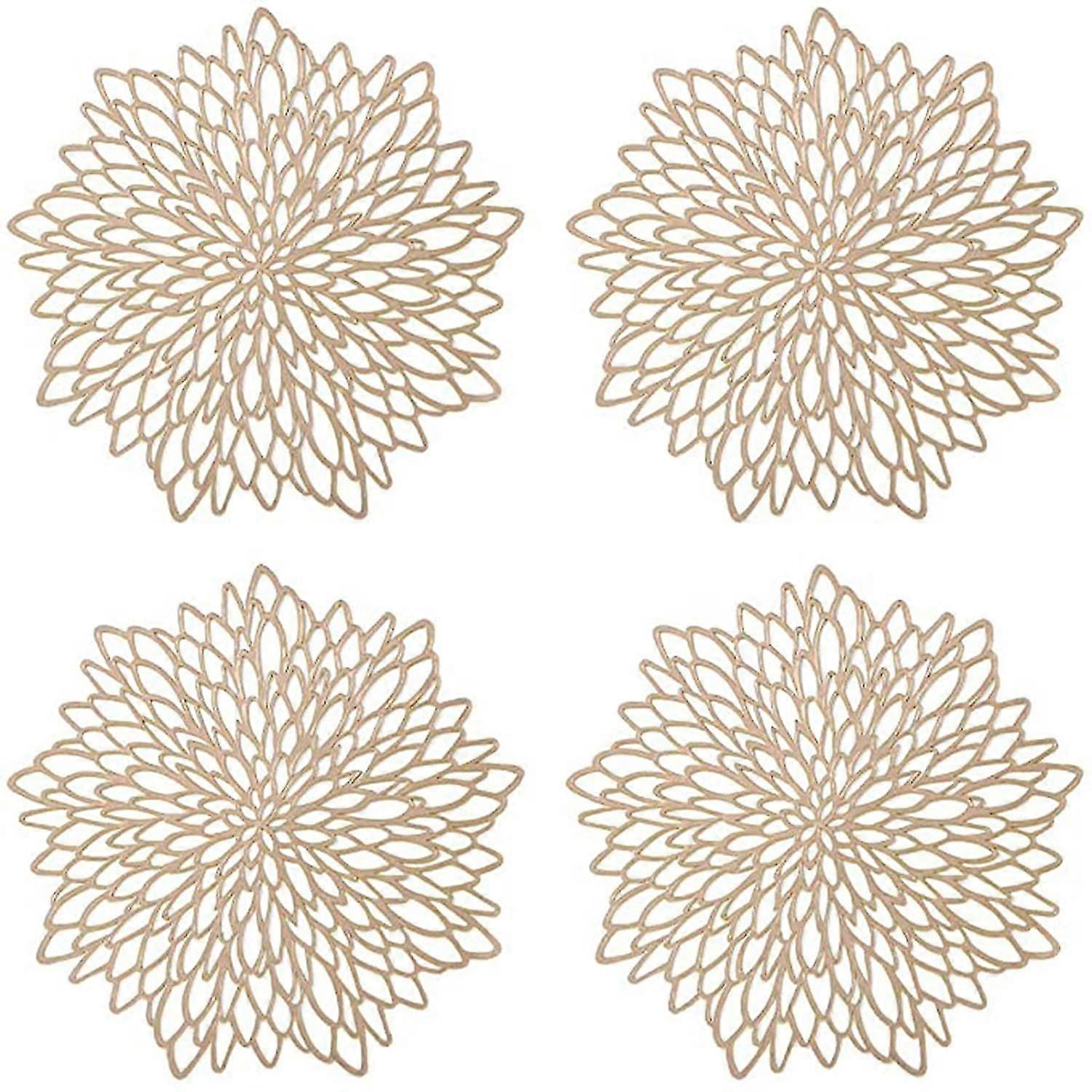 For 4 Pieces Gold Placemat, Hollow Out Round Placemat, Round Placemats Plastic Table Mat, Used for Heat