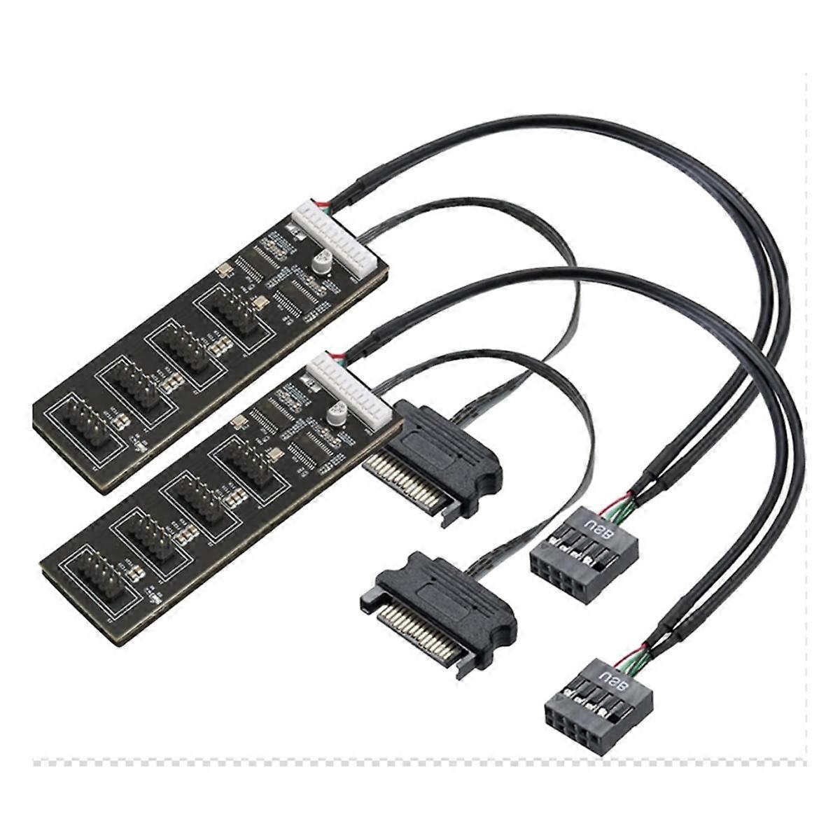 2Pcs 9Pin USB Header Splitter with SATA Power Cable,Internal USB Hub Extension USB 2.0 Splitter Con