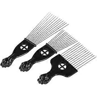 3pcs Afro Combs, Professional Metal African American Hair Comb For Hairdressing