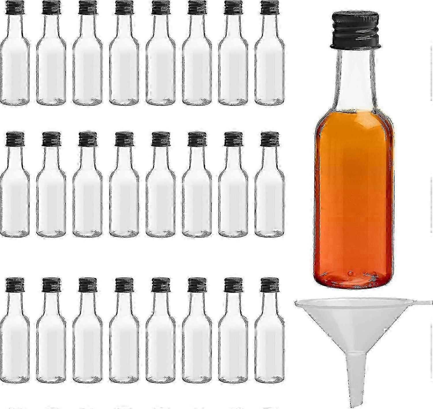 suitable for Mini Liquor Bottles (24 Pack) - Reusable Plastic 50ml Empty Spirit Bottles With Black Screw Caps And Liquid Funnel For Easy Pouring, Bott