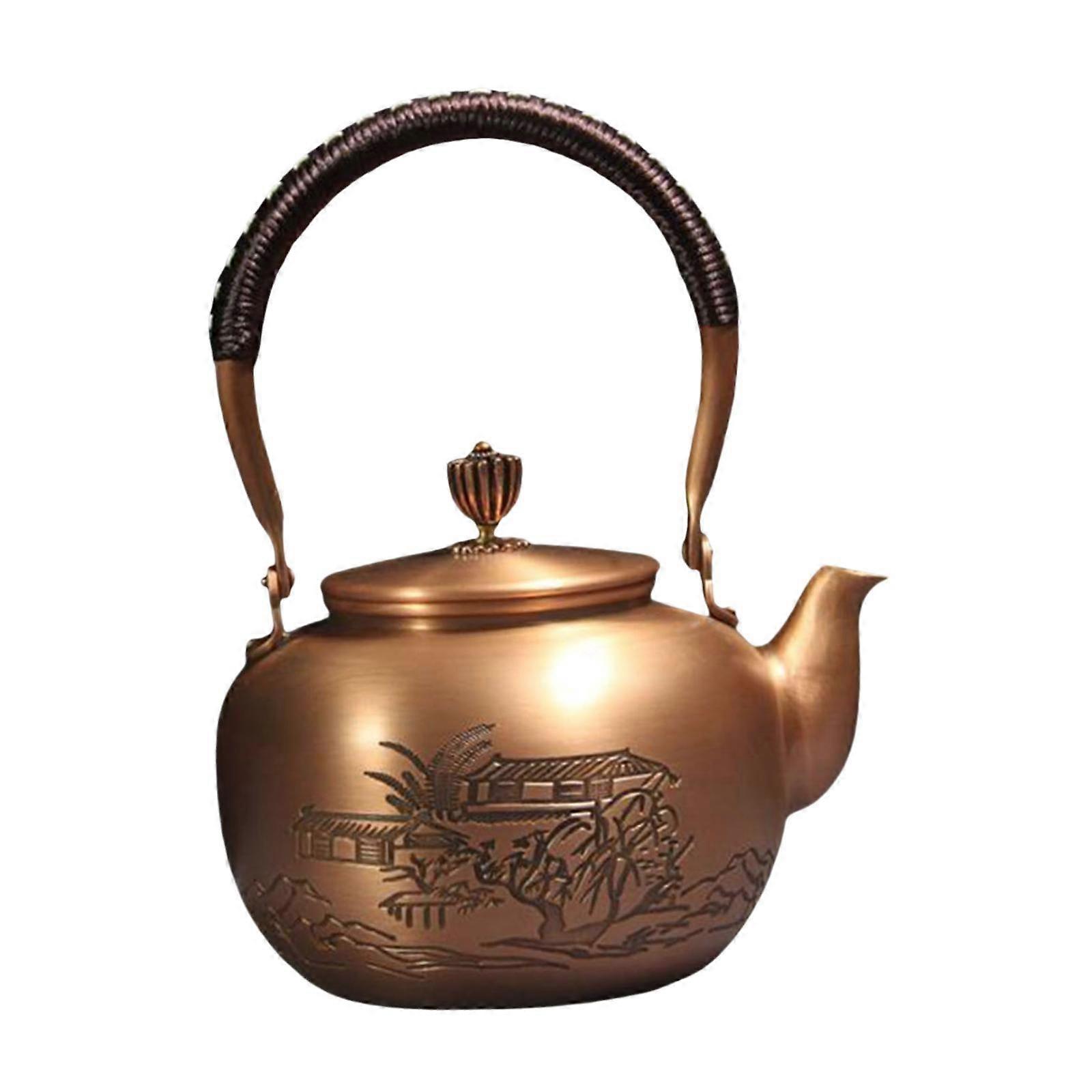Copper Teapot Wrapped Handle Retro Water Kettle for Household Office Camping Tree Pattern