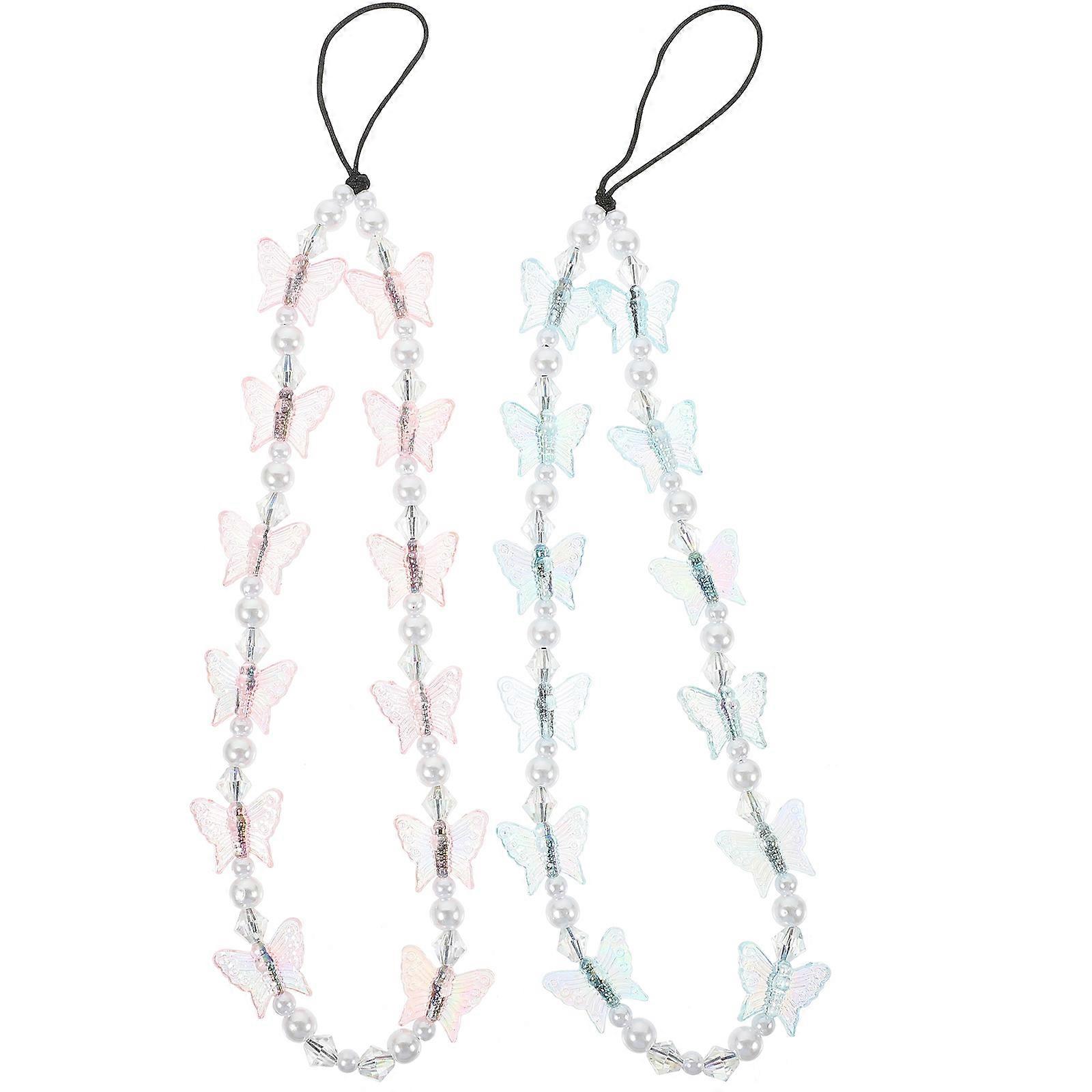 2 pcs Beaded Butterfly Phone Charms Decorative Phone Chain Cellphone Strap Charm
