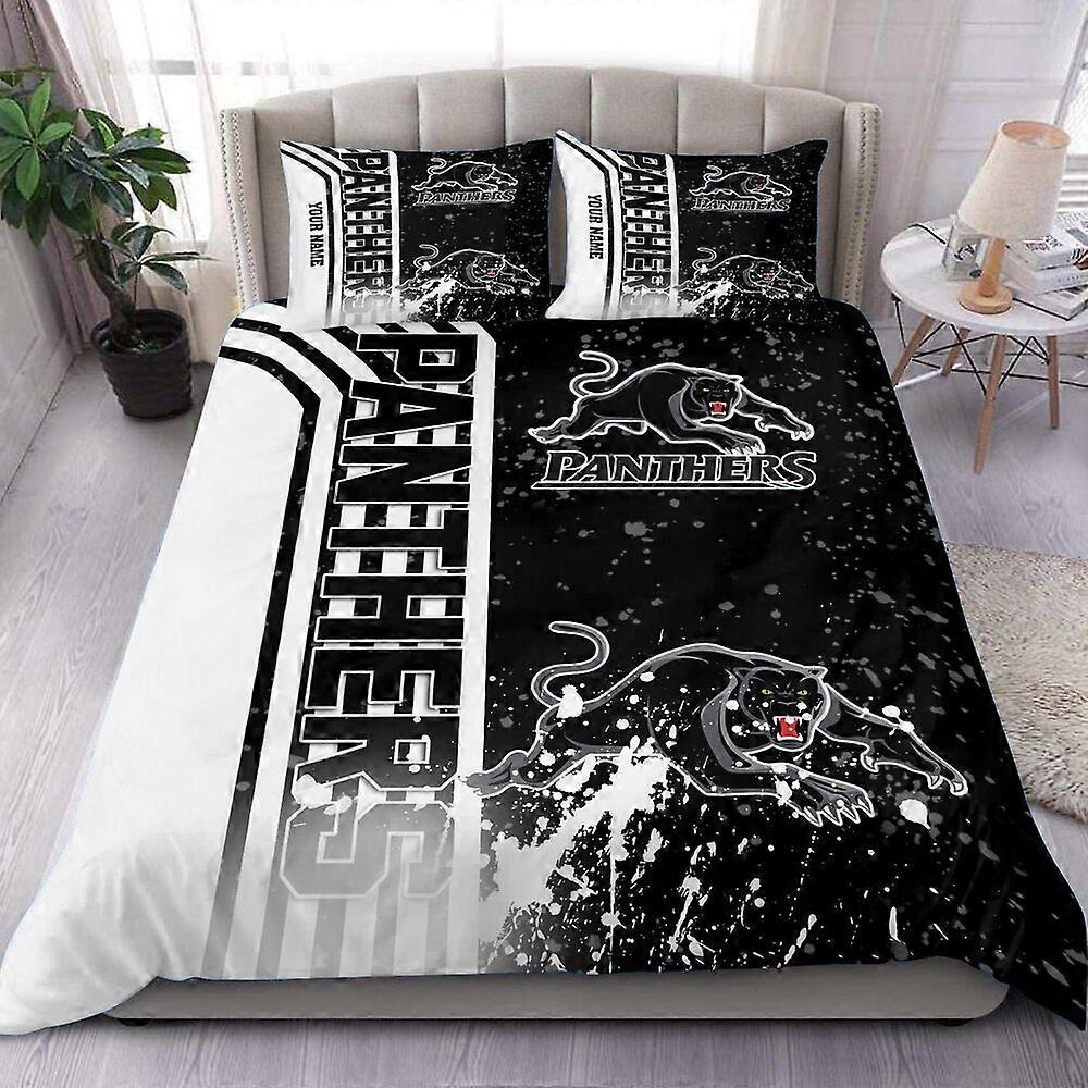 v2571 ملاءات سرير مجموعة مفروشات جديدة Penrith Panthers NRL غطاء لحاف هدية مجموعة مفروشات مزدوجة كوين من 3 قطع (1 غطاء لحاف + 2 وسادة) ملاءات سرير g