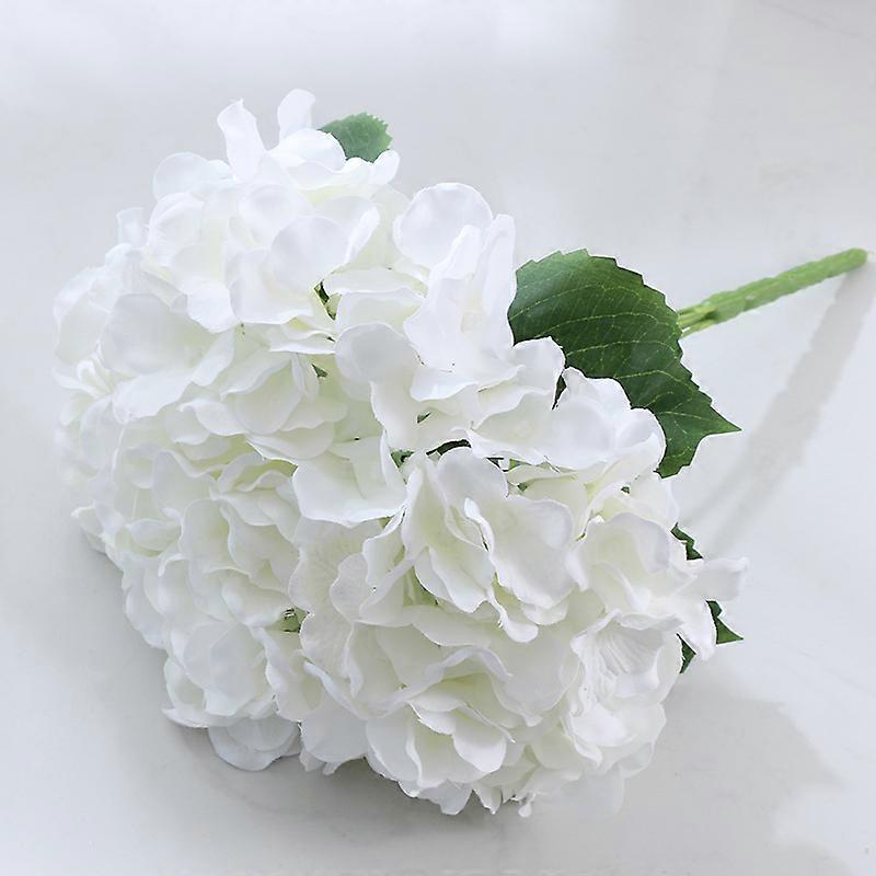 5-Floral Head Silk Hydrangea in Crisp White