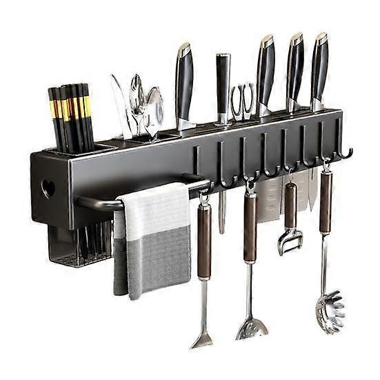 Wall-Mounted Cutter Storage Rack Carbon Steel Cutter Holder Organizer with Chopstick Spoon Fork