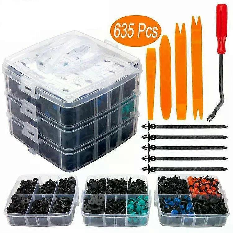 635 مجموعة مقاطع قفل بلاستيكية للسيارة مع صندوق مختلط للجسم التلقائي دفع التجنيب دبوس برشام الوفير الباب تريم لوحة قفل كليب كيت