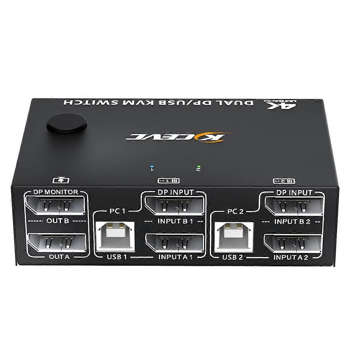 8K Dual Monitor KVM-switch, Displayport 1.4 KVM-switch 2 monitoren 2 computers 8K 30Hz 4K 144Hz met 4 USB-poorten