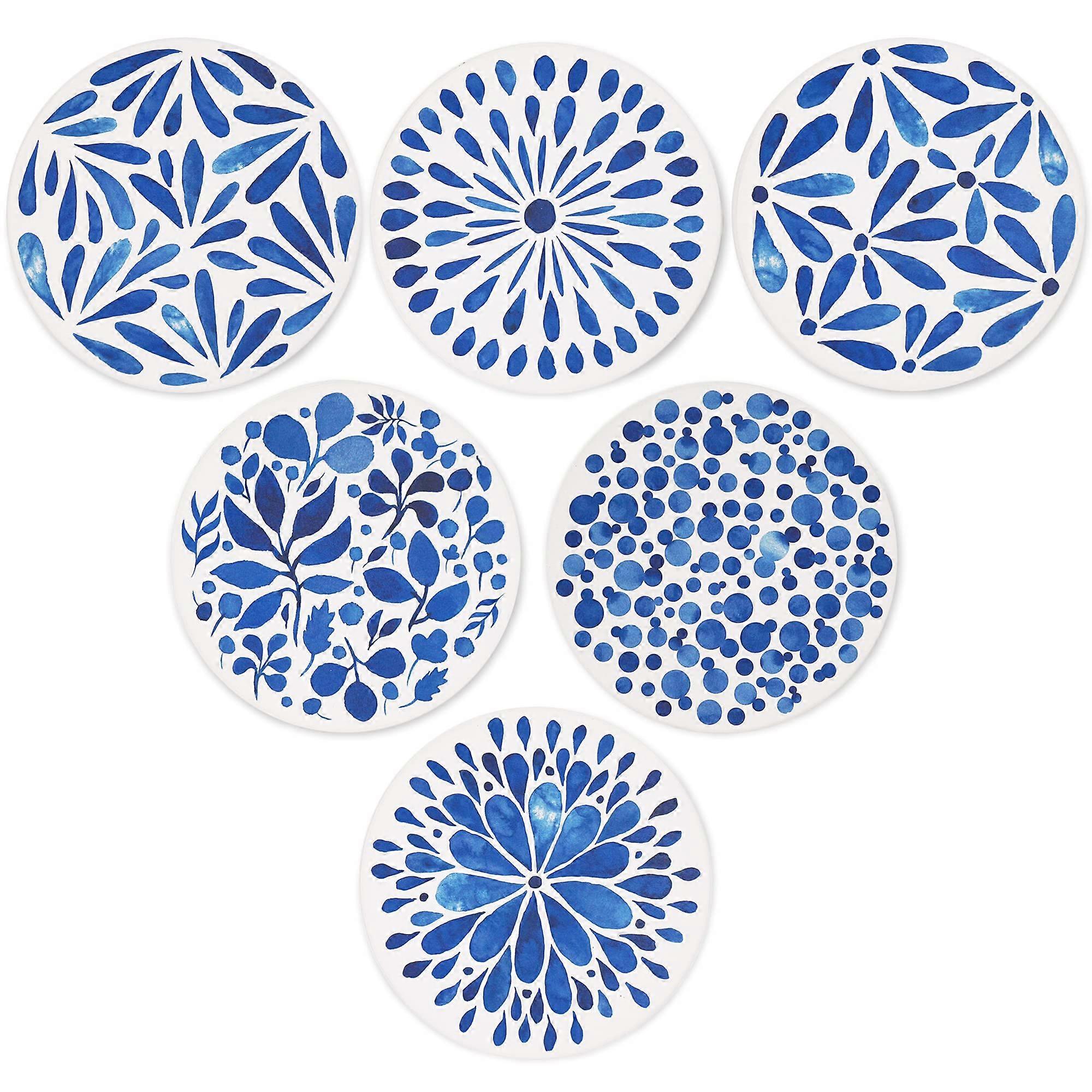 6-Pack Ceramic Stone Coasters with Cork Base - Durable Drink Protectors for Home Office and Kitchen Use