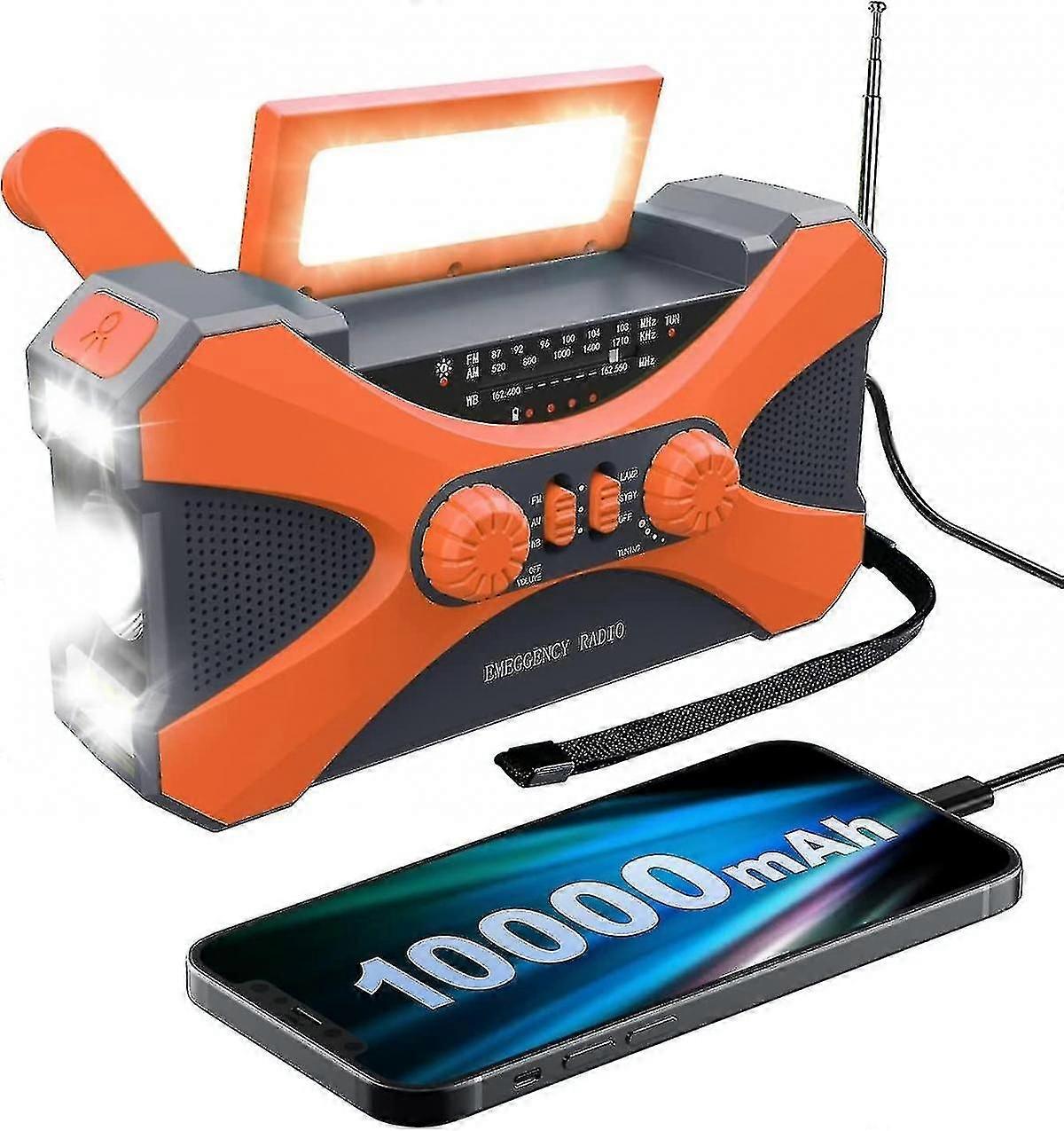 10000mah emergency radio solar hand crank radio portable am/fm/noaa weather radio with phone charger flashlight-yg