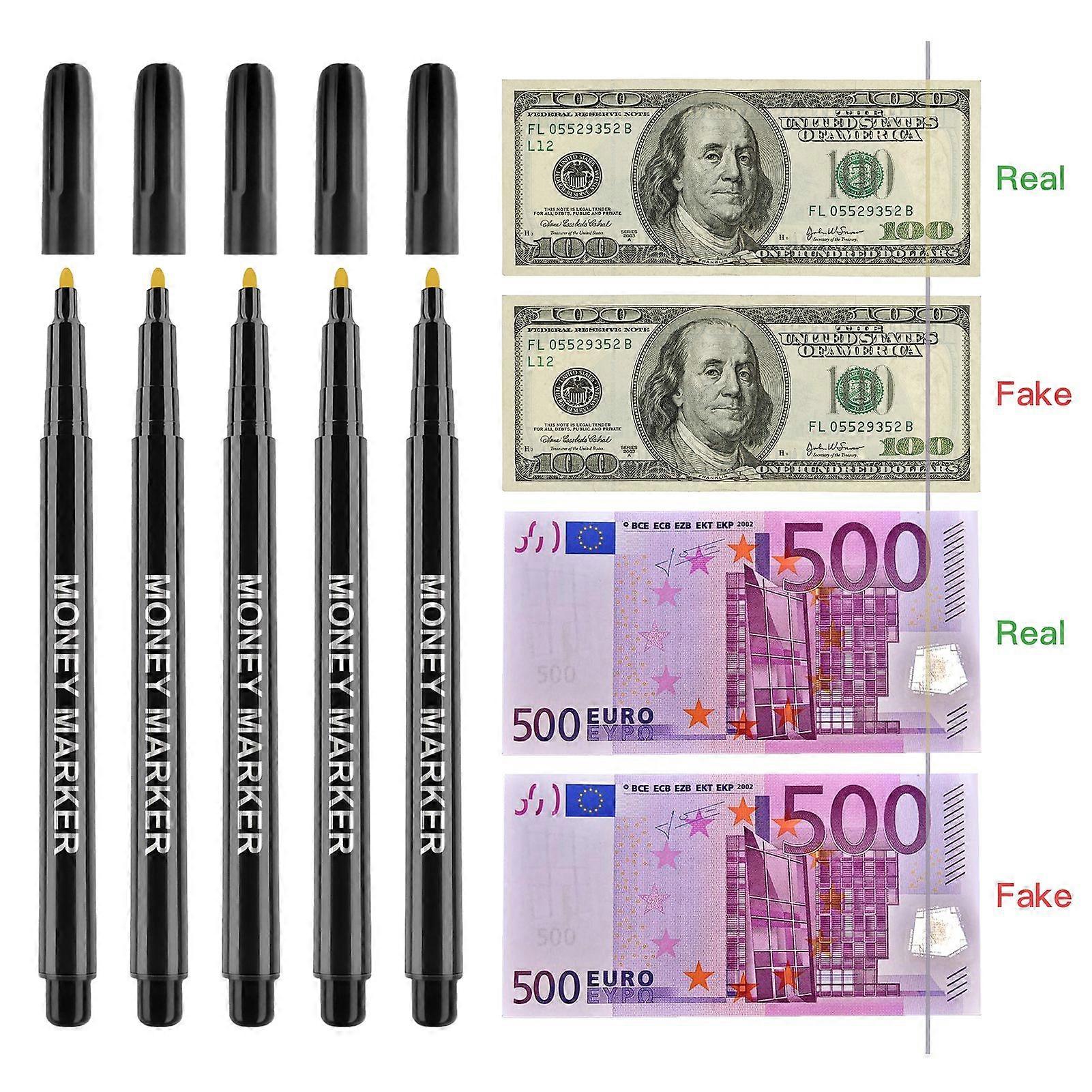 12pcs Counterfeit Pen Fake Money Detector Markers for EURO USD RMB and Other Countries Bills Cash Check-Gold for Real, Black for Fake Easy and Fast to
