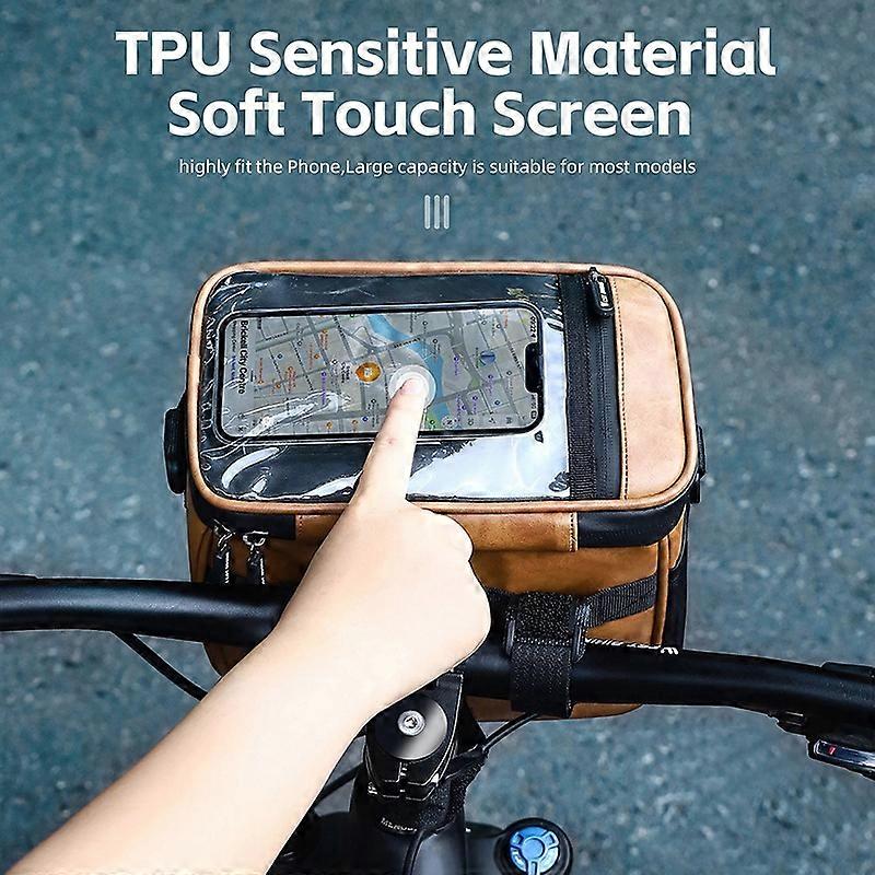 Thermal Leather Bicycle Handlebar Bag Touchable Transparent Film