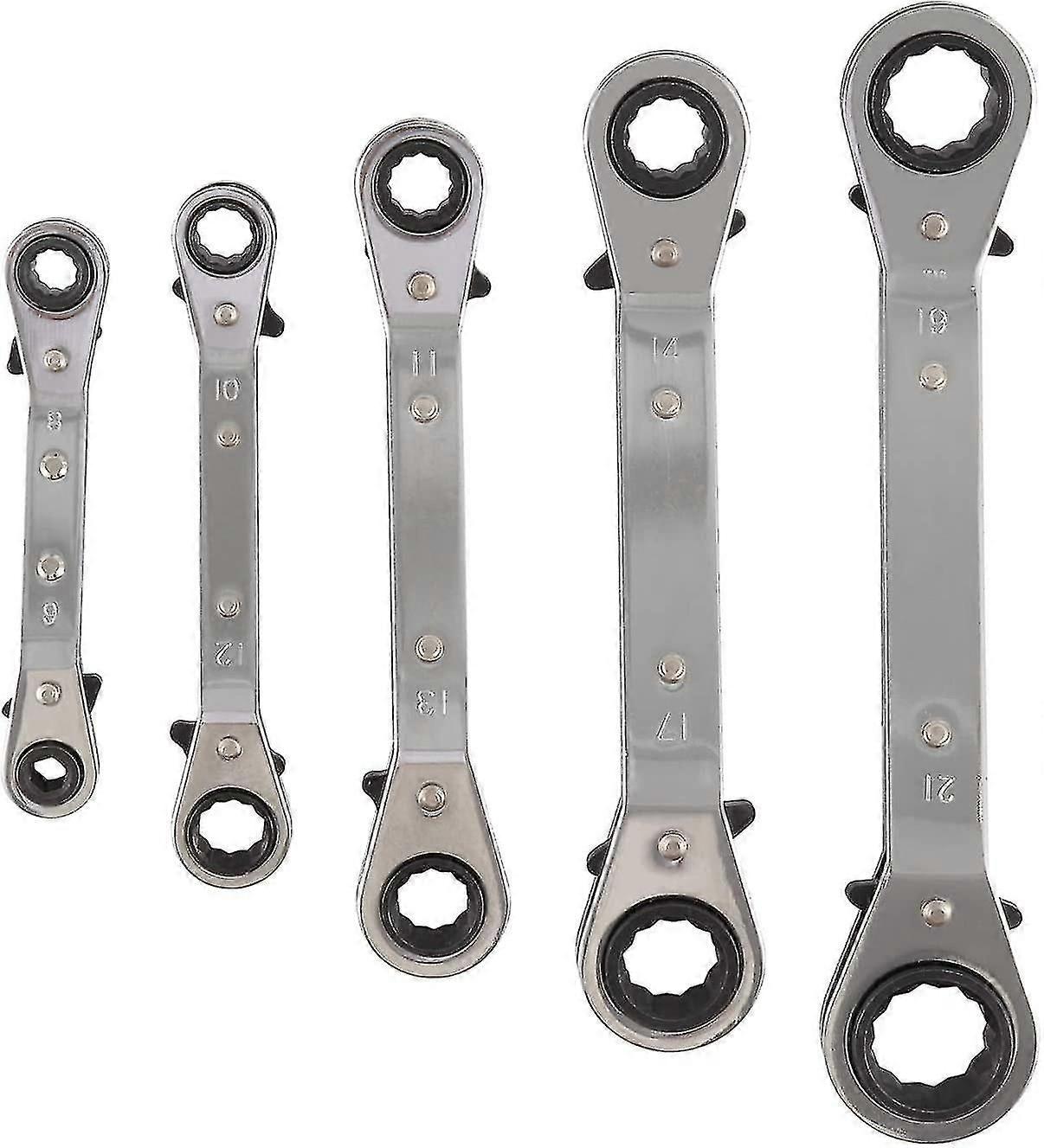 Double Eye Spanner Set 5-piece Ratcheting Socket Screwdriver Ratchet Set