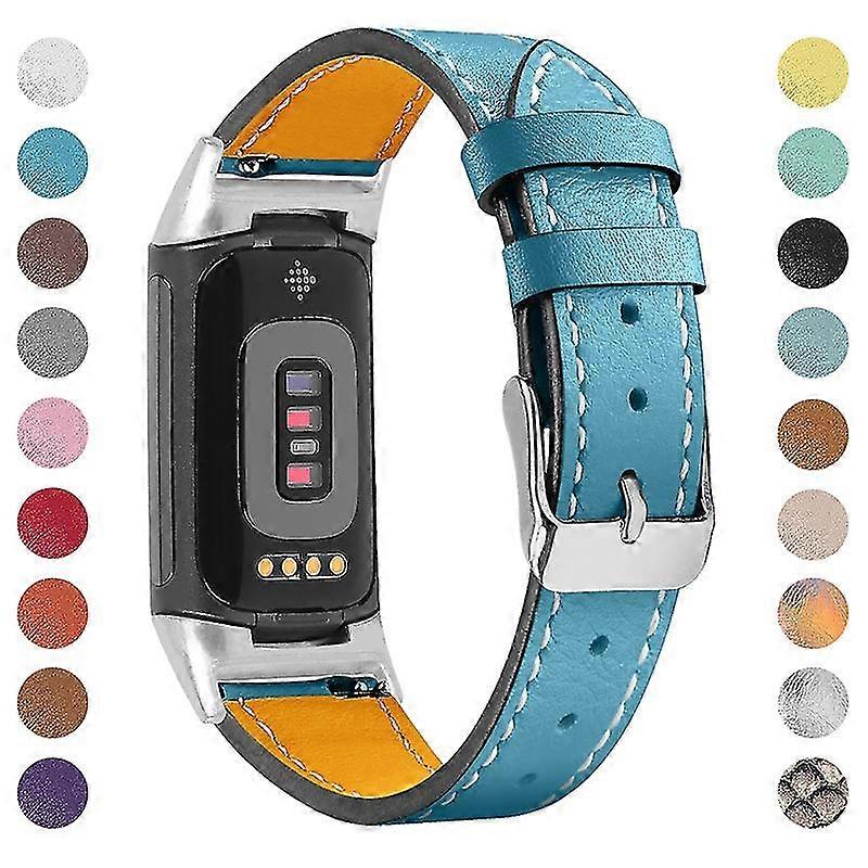 Premium Genuine Leather Band for Fitbit Charge 5/6 - Soft Adjustable Replacement Strap