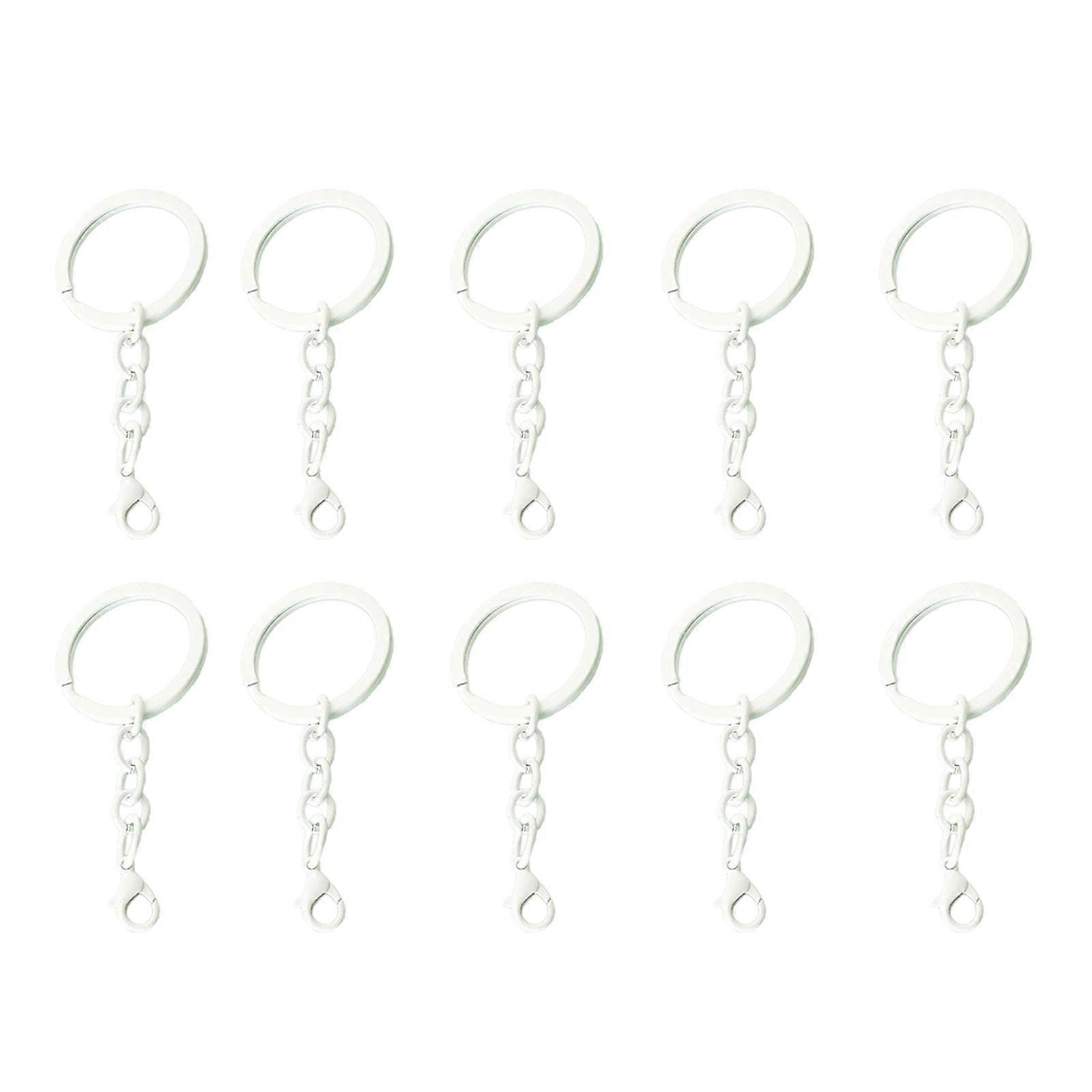 10 Pieces Mixed Color Metal Key Rings for Key Holder Keychain Pendant with Chains and Lobster Clasps Jewelry Accessories  White