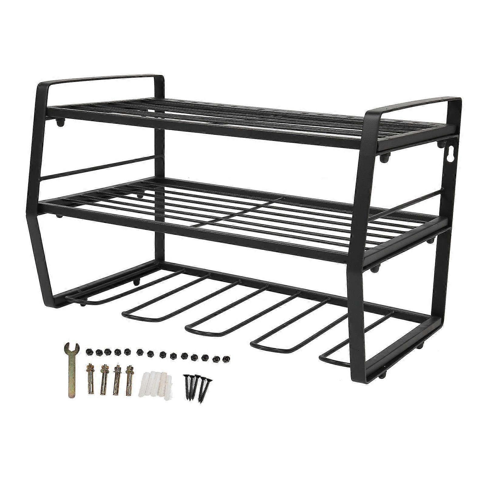Organizer per utensili elettrici a 3 livelli Rack per utensili elettrici montato a parete Scaffale per utensili galleggianti per impieghi gravosi Nero
