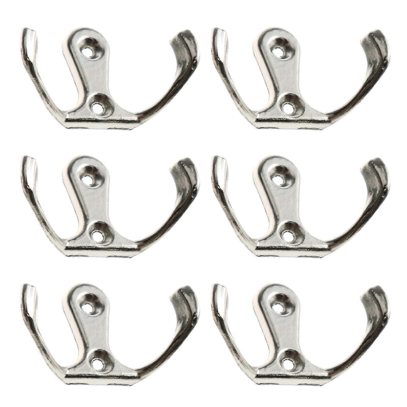 6pcs Metal Door Hook with Screws-Silver