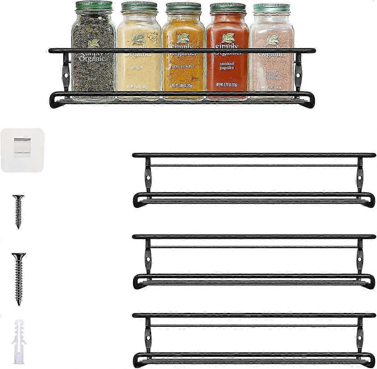 Wall Mounted Spice Rack Space Saving Cabinet Spice Organizer (black - 4 Pieces)