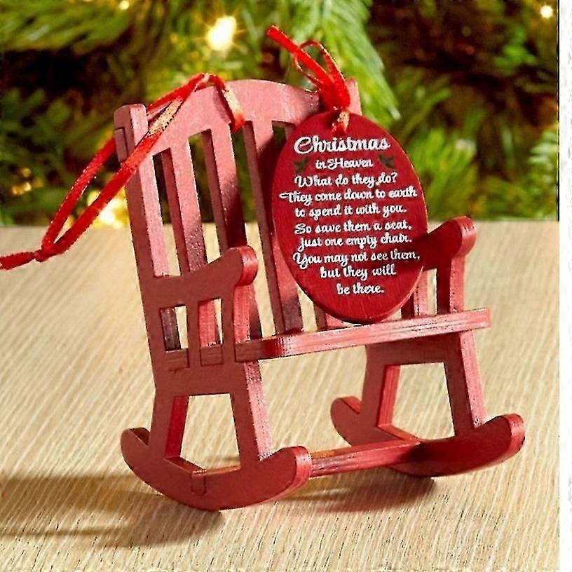 Christmas in Heaven Memorial Ornament Mini Wooden Rocking Chair, Xmas Tree Hanging Gift for Loss Loved One Remembrance and Sympathy