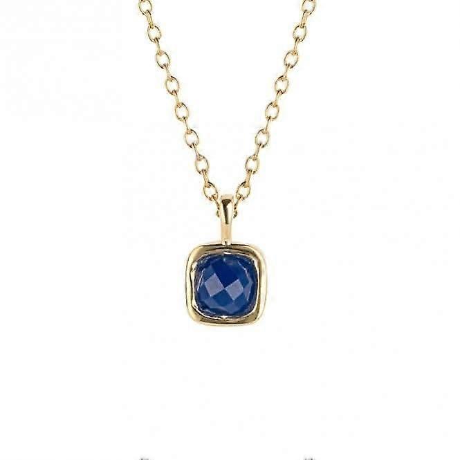 Settembre Birthstone blu calcedonio placcato oro collana in argento N4514