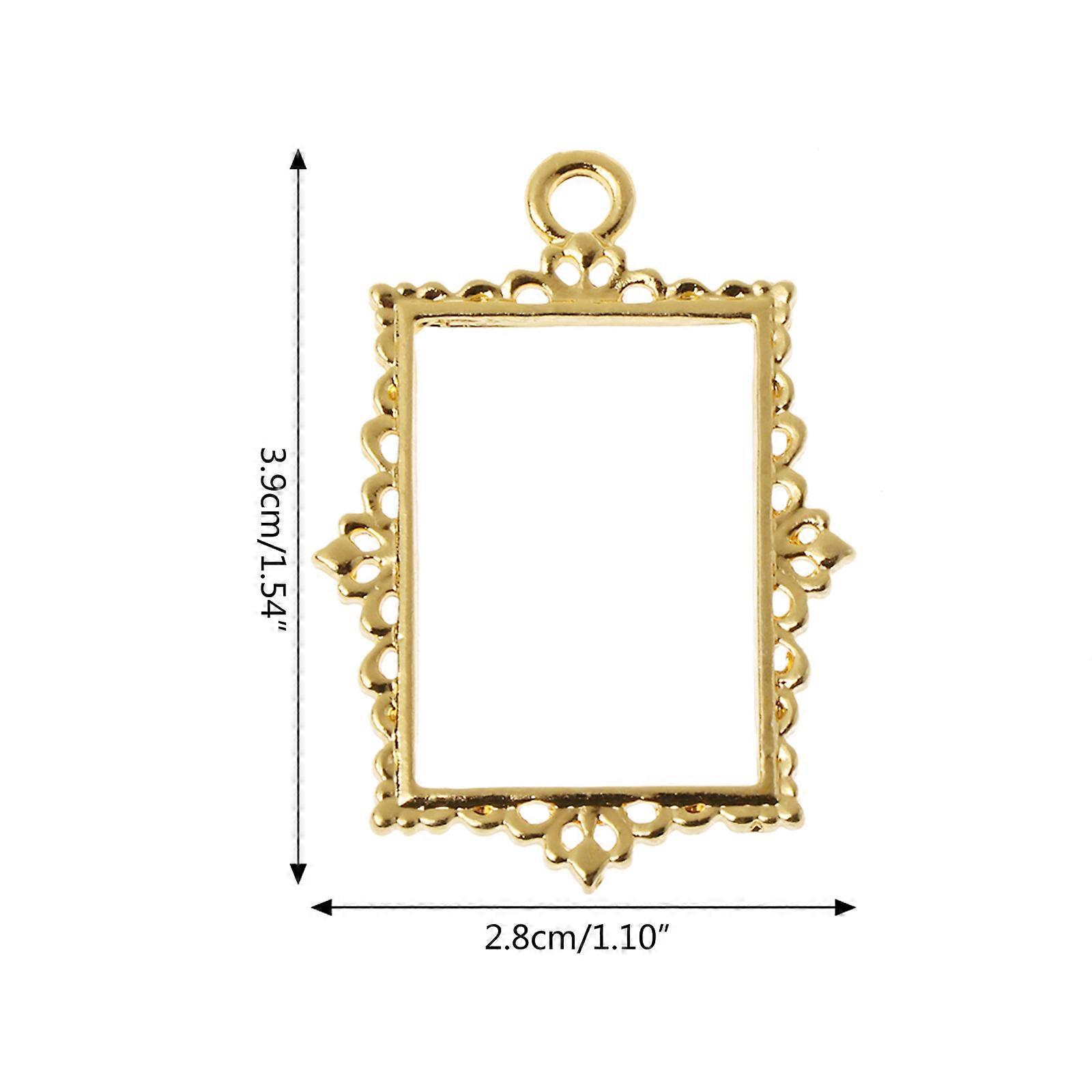 Vintage Hollow Album Frame Pendant 5x/Set Open Bezel Setting with Loop for DIY UV Resin Bracelet Necklace Jewelry Making Gold