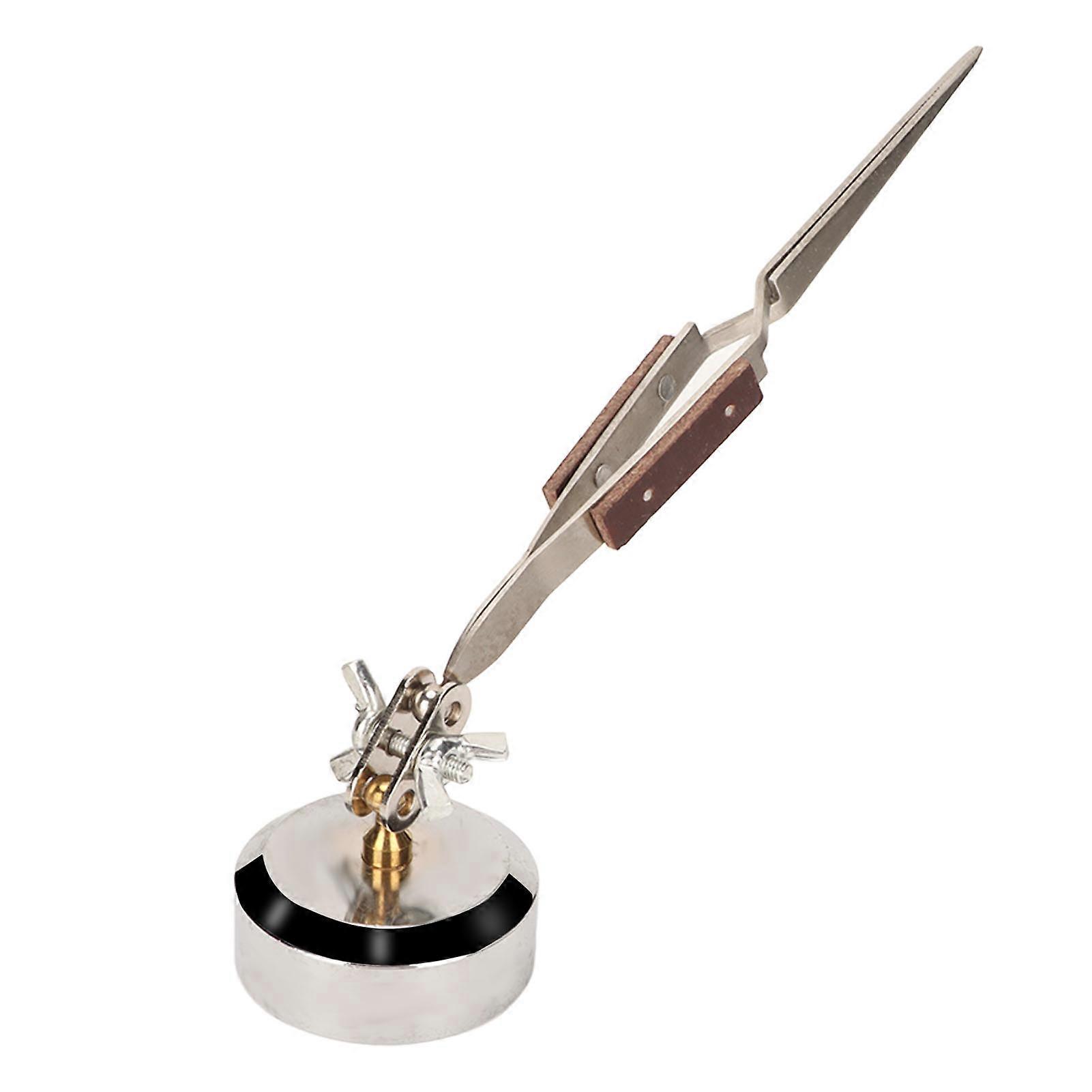 Third Hand 360 Degree Rotation Straight Tip Cross Locking Jewelry Soldering Tweezers with Base
