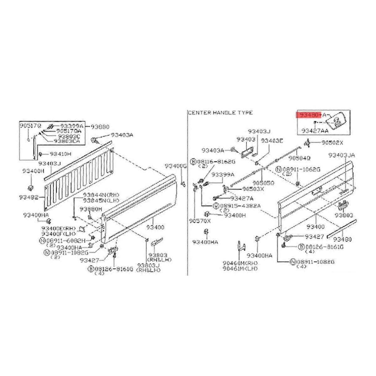 thumbnail image 2 of Black Tailgate Handle With Keyhole For Nissan Frontier 2001-2004 - Direct Replacement 906069Z400 2 of 5