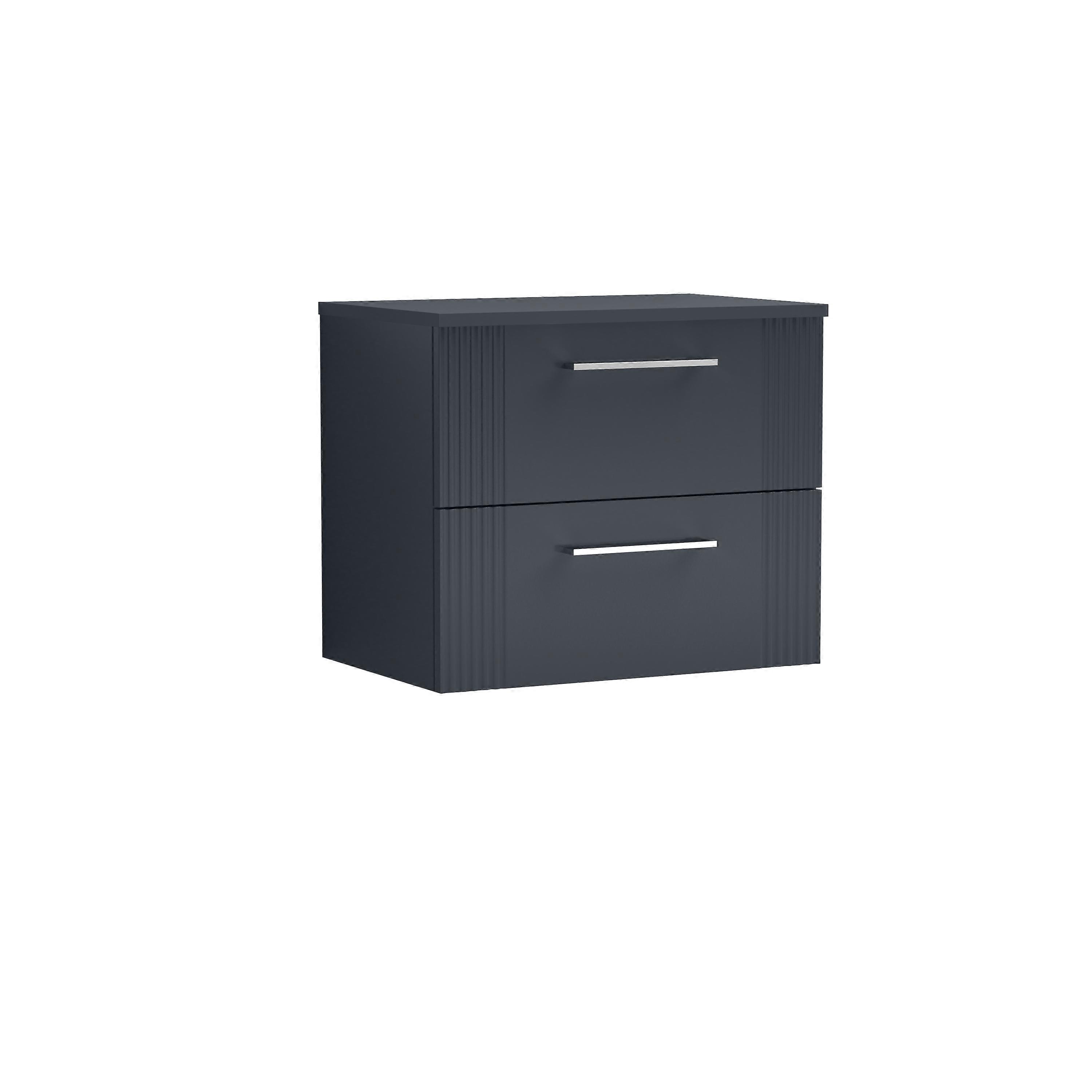 Partial Fluted 2 Drawer Wall Hung Vanity Unit with Colour Coordinating Worktop - 600mm - Dark Grey 