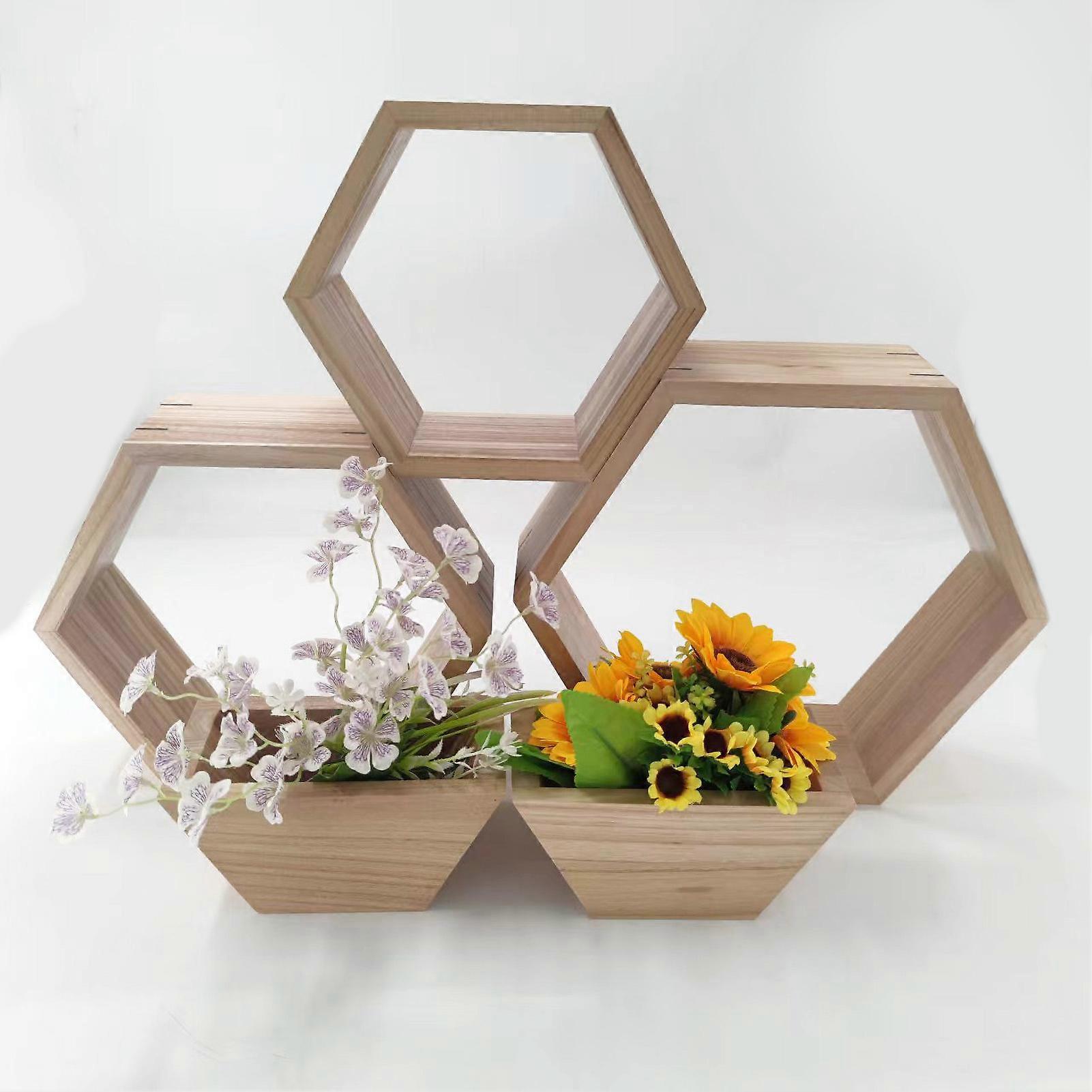 Wooden Hexagonal Floating Wall Shelves Honeycomb Decorative Storage Display Rack for Home Office Bedroom