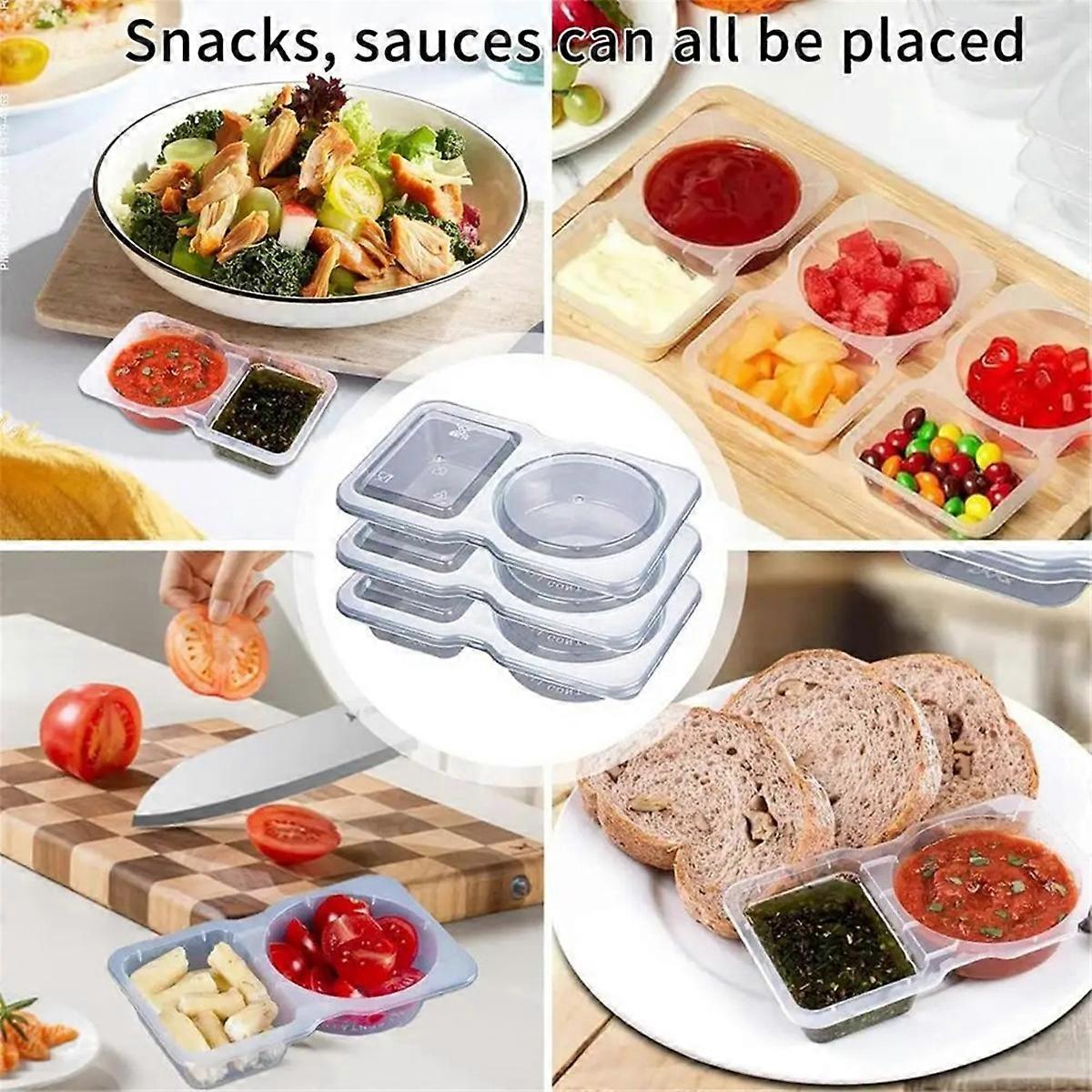 Double Compartment Condiment Container Reusable Sauce Containers Double Compartment Organized Snack