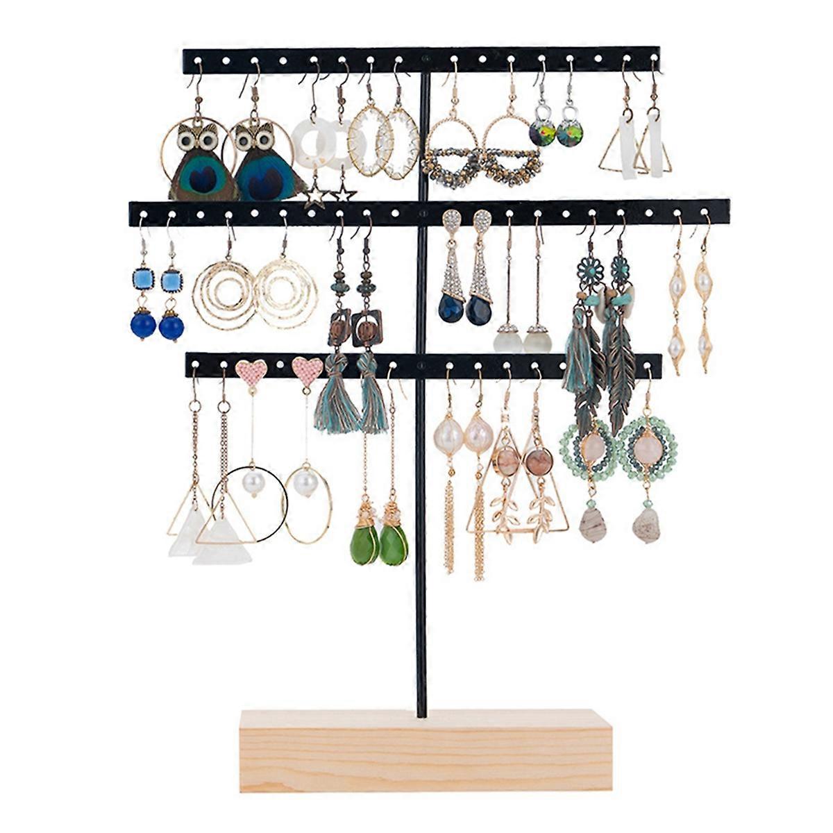 Black 3-Layer Simple Earring Rack Earring Stand Jewelry Display Stand