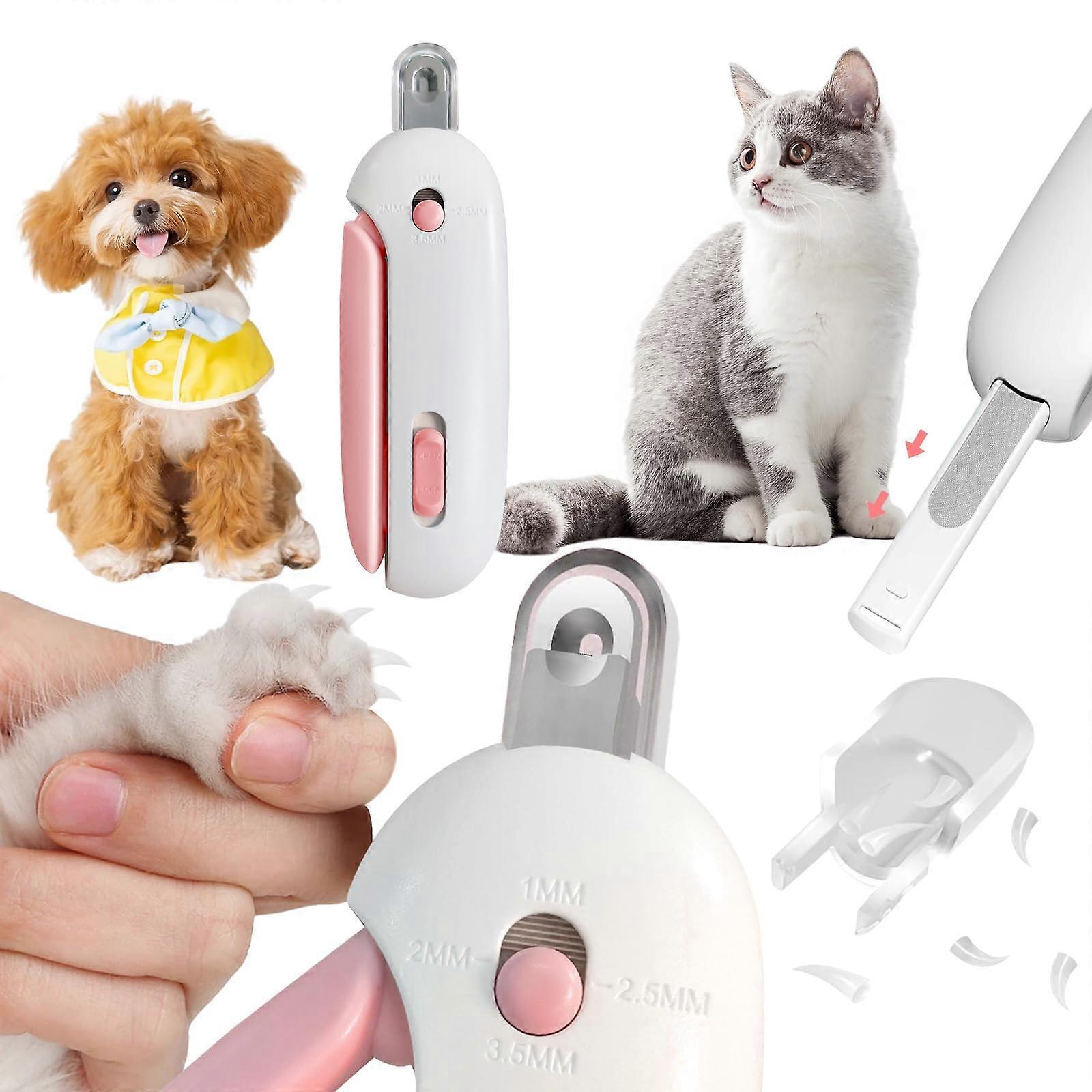 Cat Nail Clipper with Adjustable Aperture, Small Dog Nail Trimmer with 4 Gears, Nail File, Safe Grooming Tool in Pink