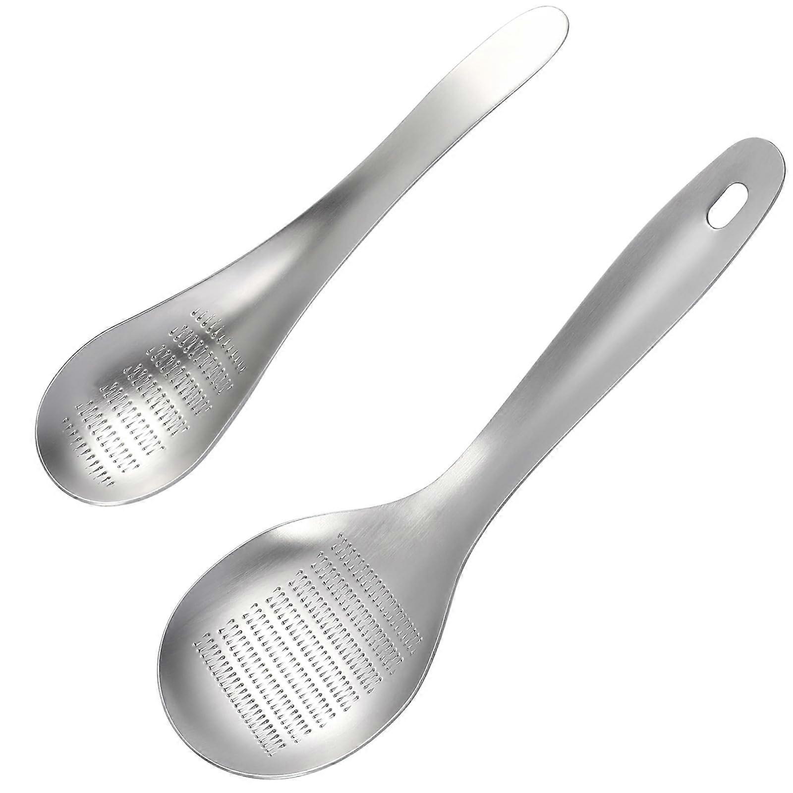 Stainless Steel Garlic Ginger Fruit Vegetable Grater Spoon Press 2-Piece Set For Kitchen Use