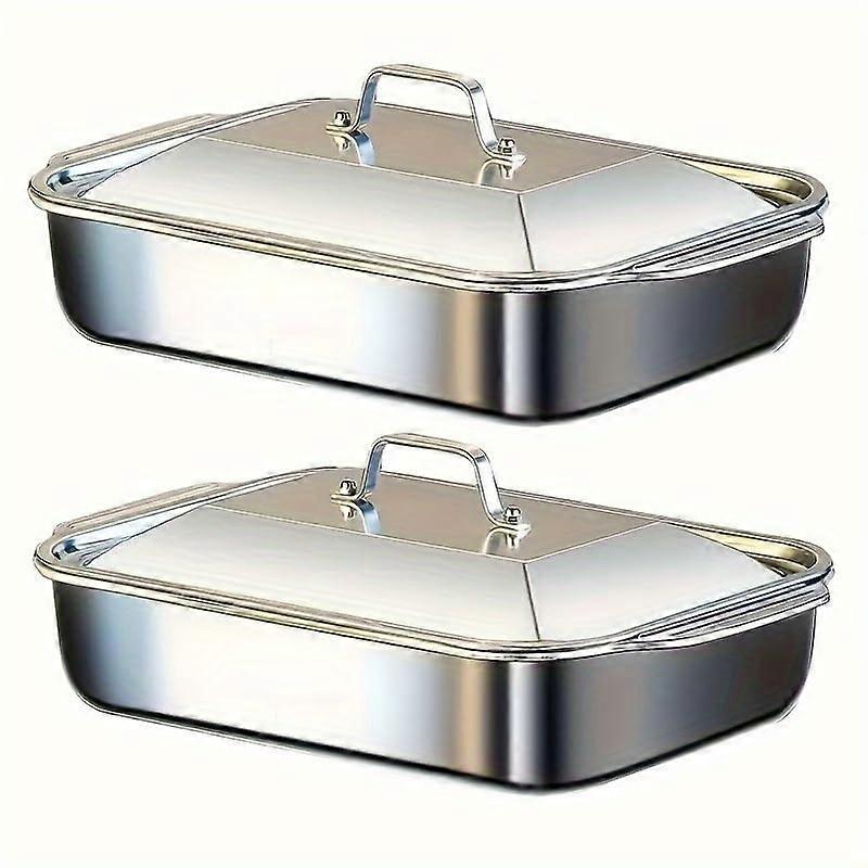 2 Piece Heavy-Duty Nonstick Rectangular Roasting Pan Set Baking Dish for Dessert Large