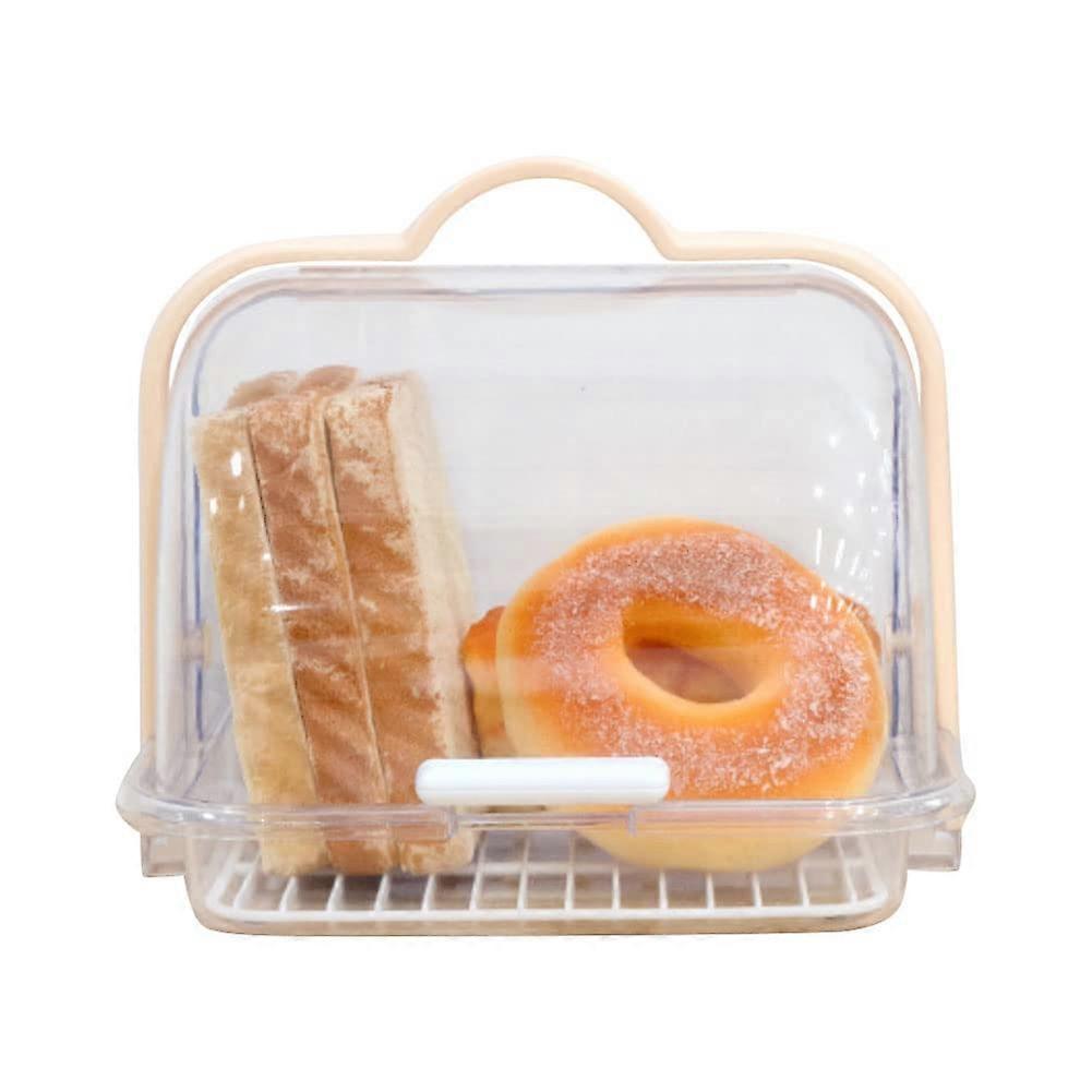 Portable Bread Box With Handle And Transparent Lid Loaf Cake Storage Carrier Removable Drain Rack Apricot Handle