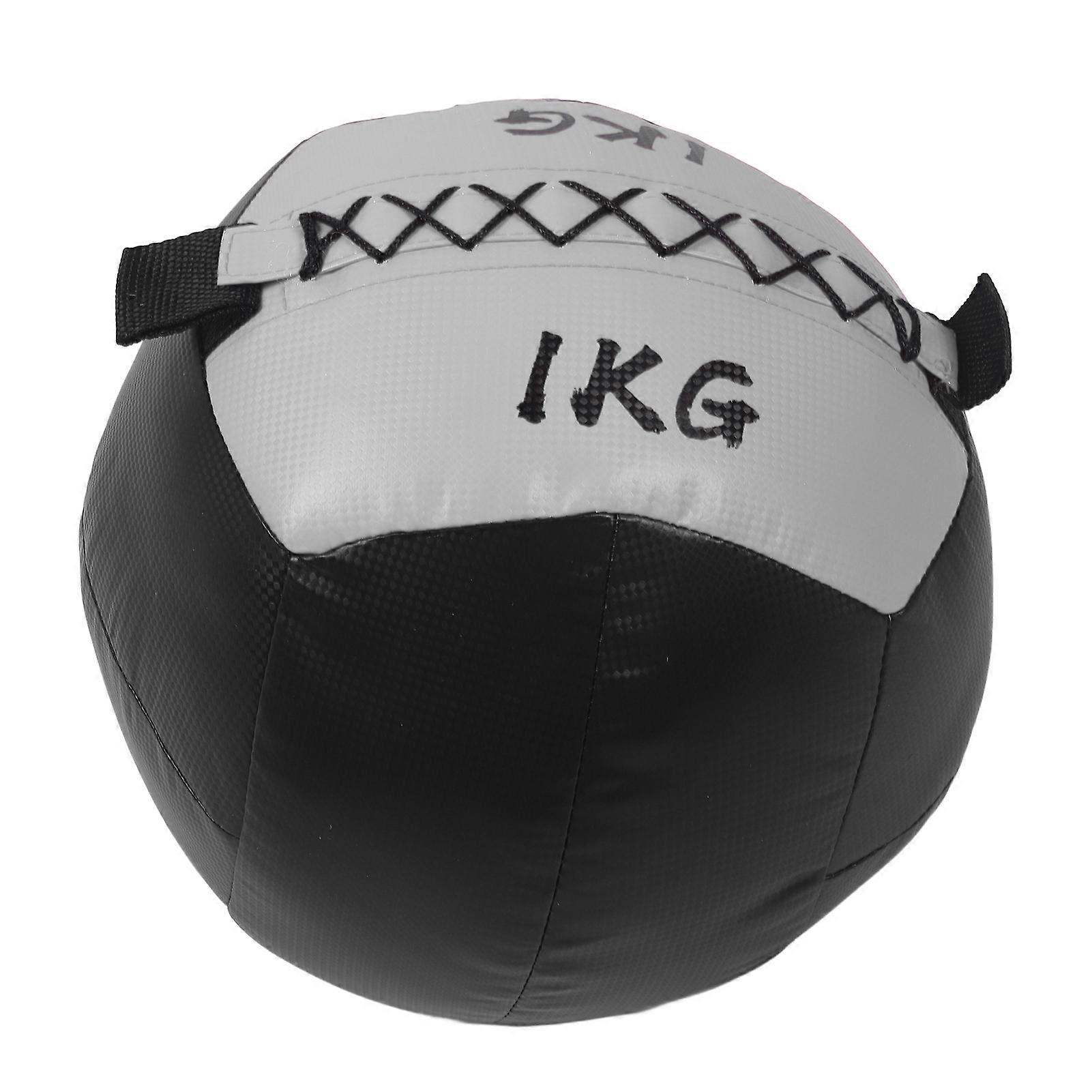 Weighted Wall Ball 2.2lb 1KG PU Leather Soft Exercise Fitness Weight Ball for Strength Stretch Training Black Silver