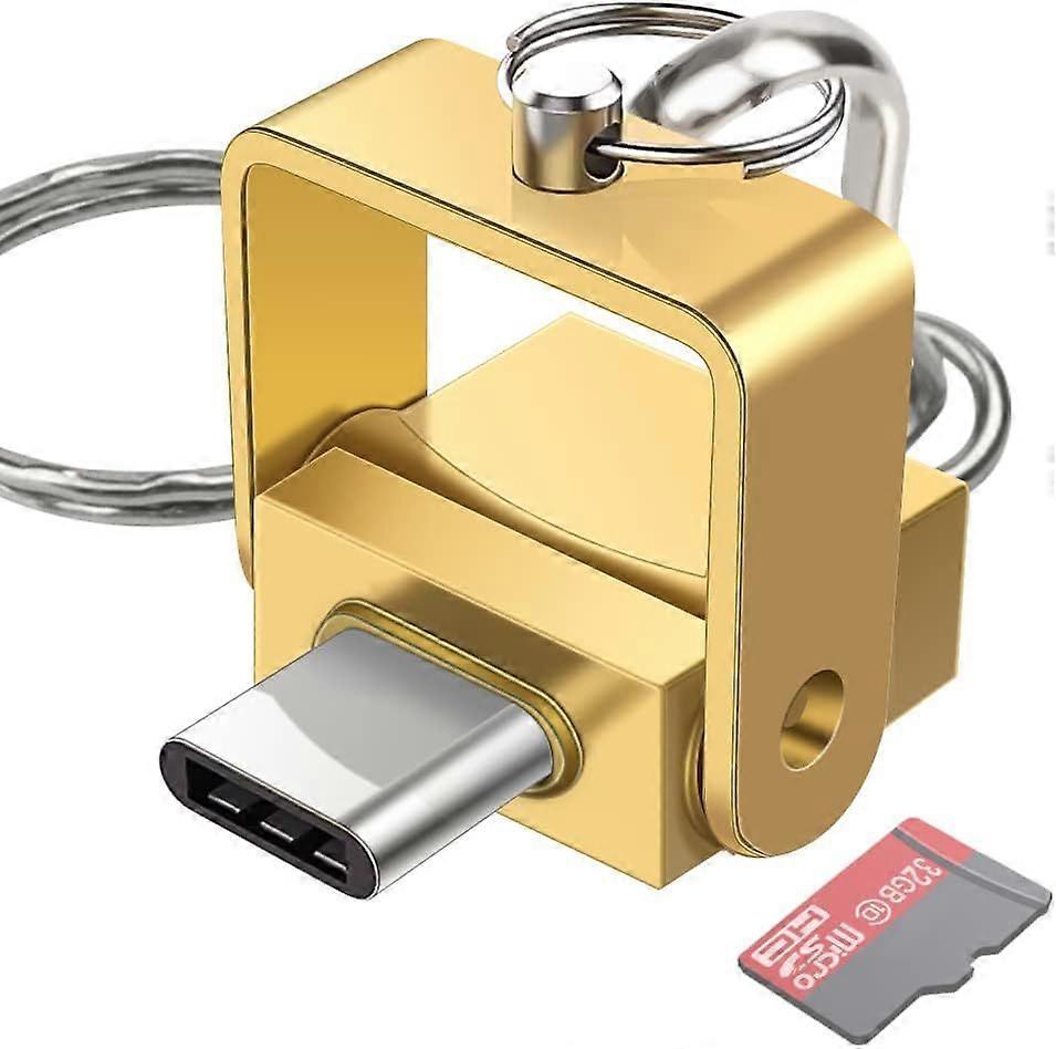 (Gold)Micro SD/TF Card Reader, USB C Card Reader, USB C Adapter to Micro SD/TF Memory Card Reader, Compatible with MacBook, Galaxy Android Phones and 