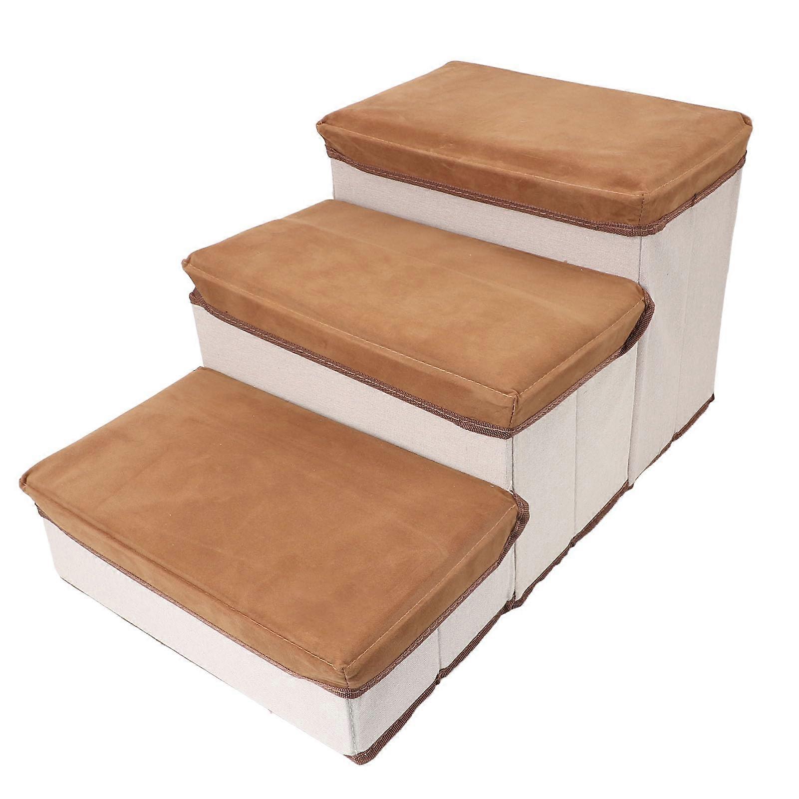 3 Tiers Dog Stairs, Foldable Foam Padding Climbing Step Stairs Pet Stairs Couch Climbing Steps with Storage Box for Couch Beds (gwpiz7tfny11)